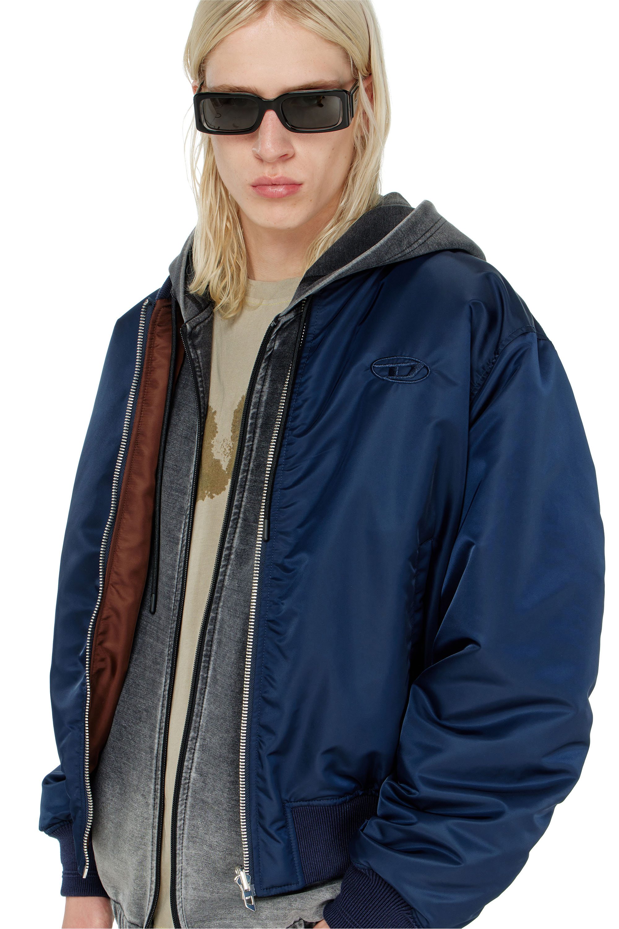 Diesel - W-TYPE-D1, Man's Padded bomber jacket with Oval D embroidery in Navy Blue - 6