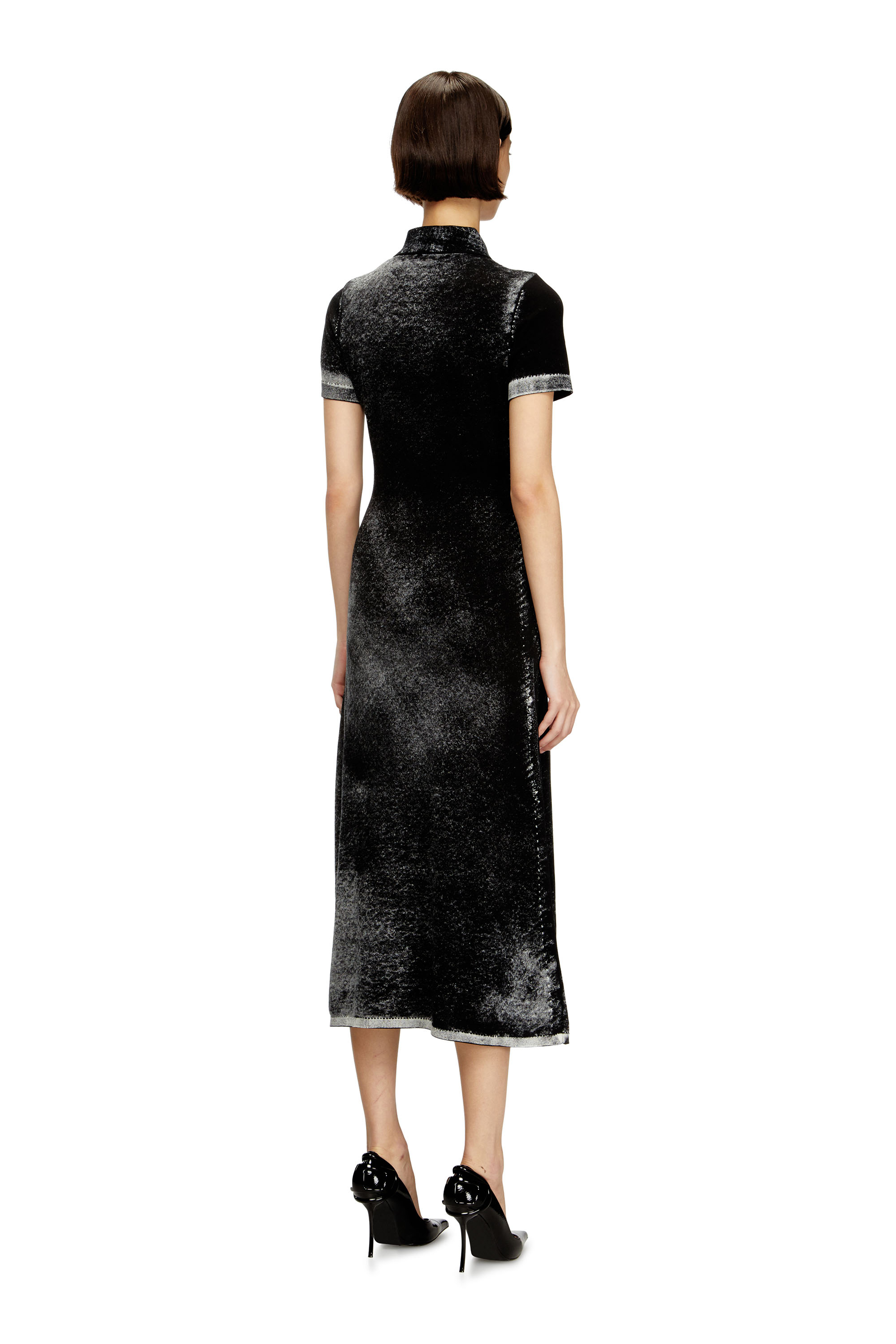 Diesel - M-LOURENS, Female's Midi polo dress in reverse-printed knit in Black - 4