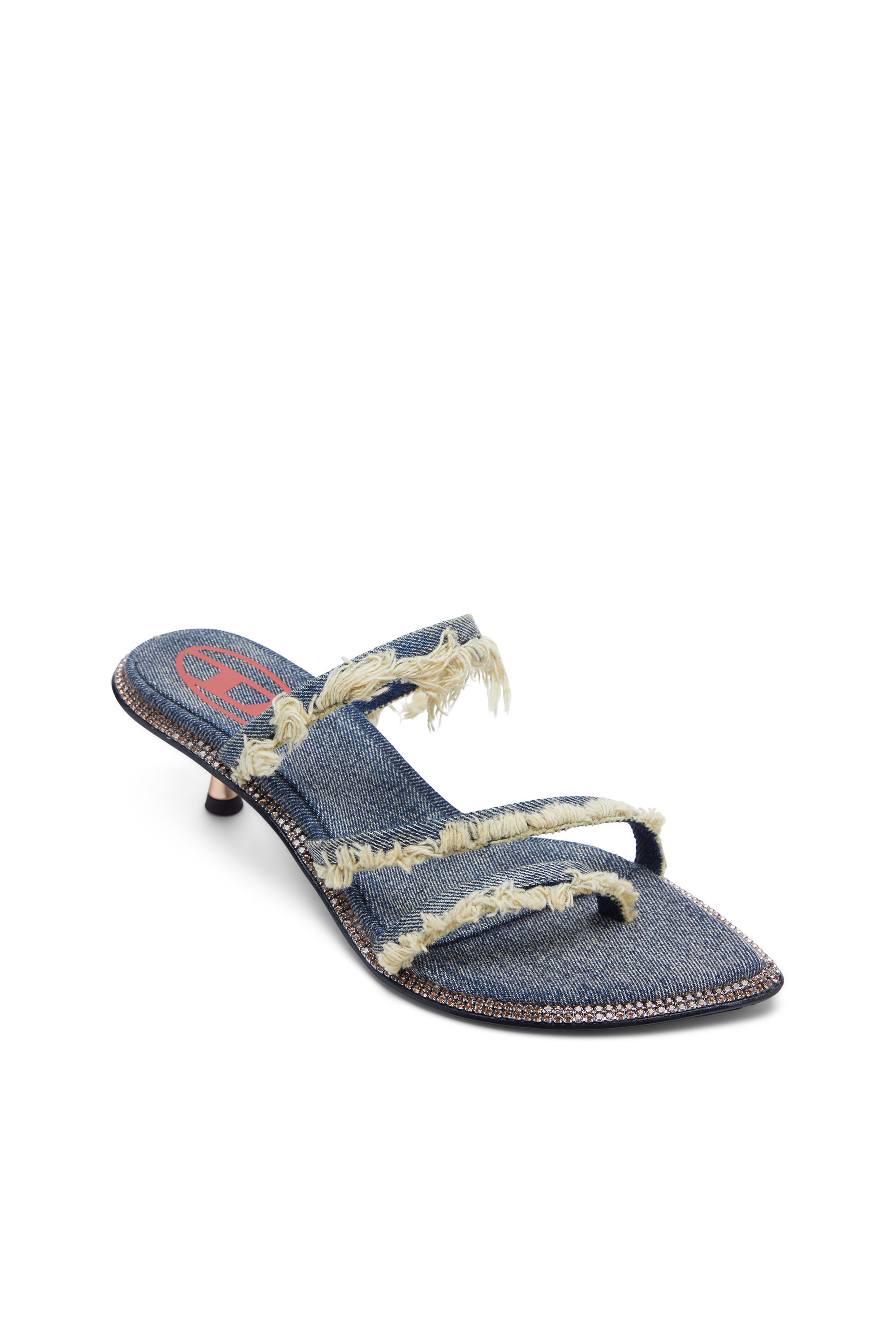 Diesel - D-HAVANNA KITTIE, Female's D-Havanna Kittie-Frayed-denim mules with crystals in Blue - 6