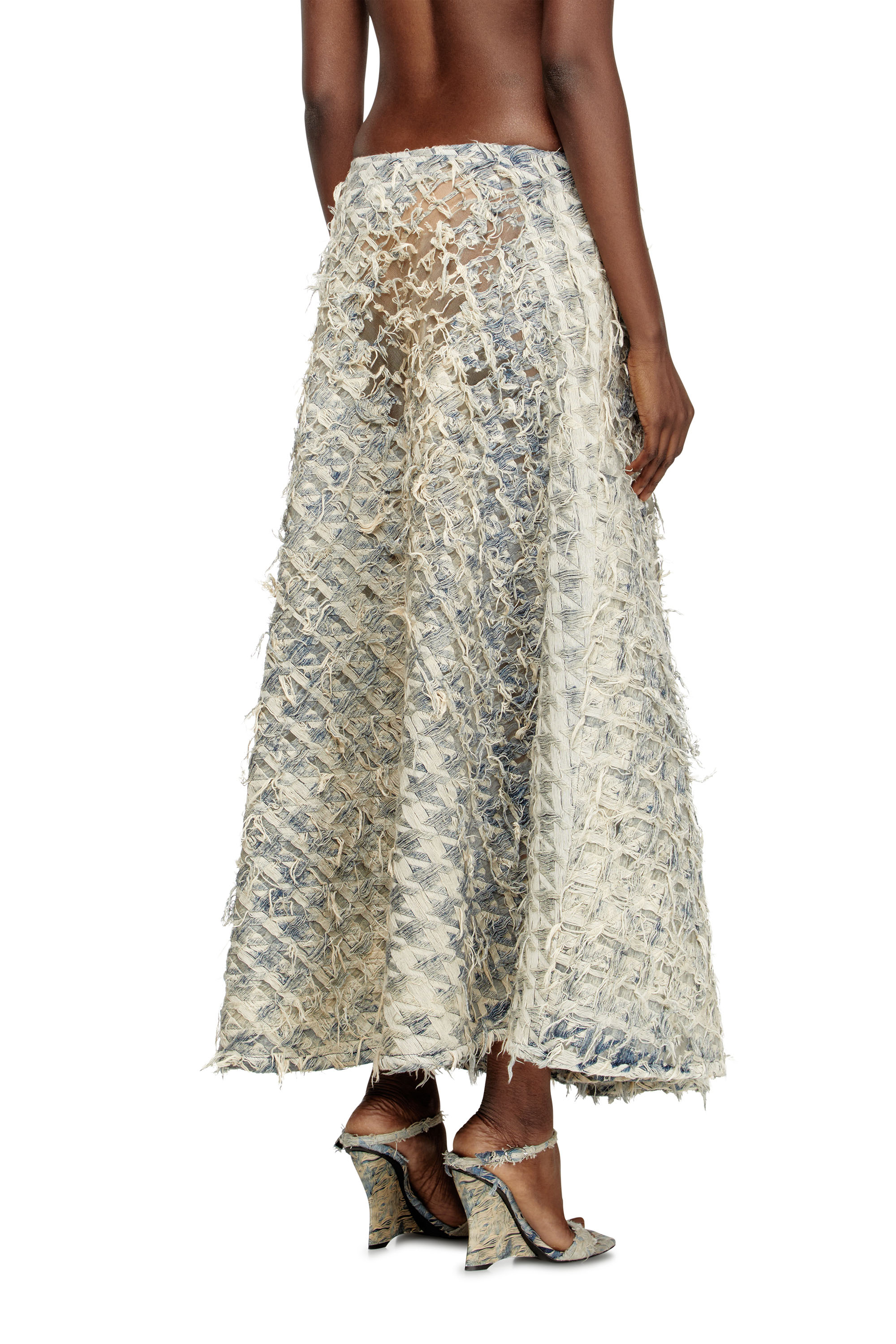 Diesel - DE-ANNINA-FSH, Jupe longue en denim motif pied-de-poule dévoré Femme in Bleu - 4