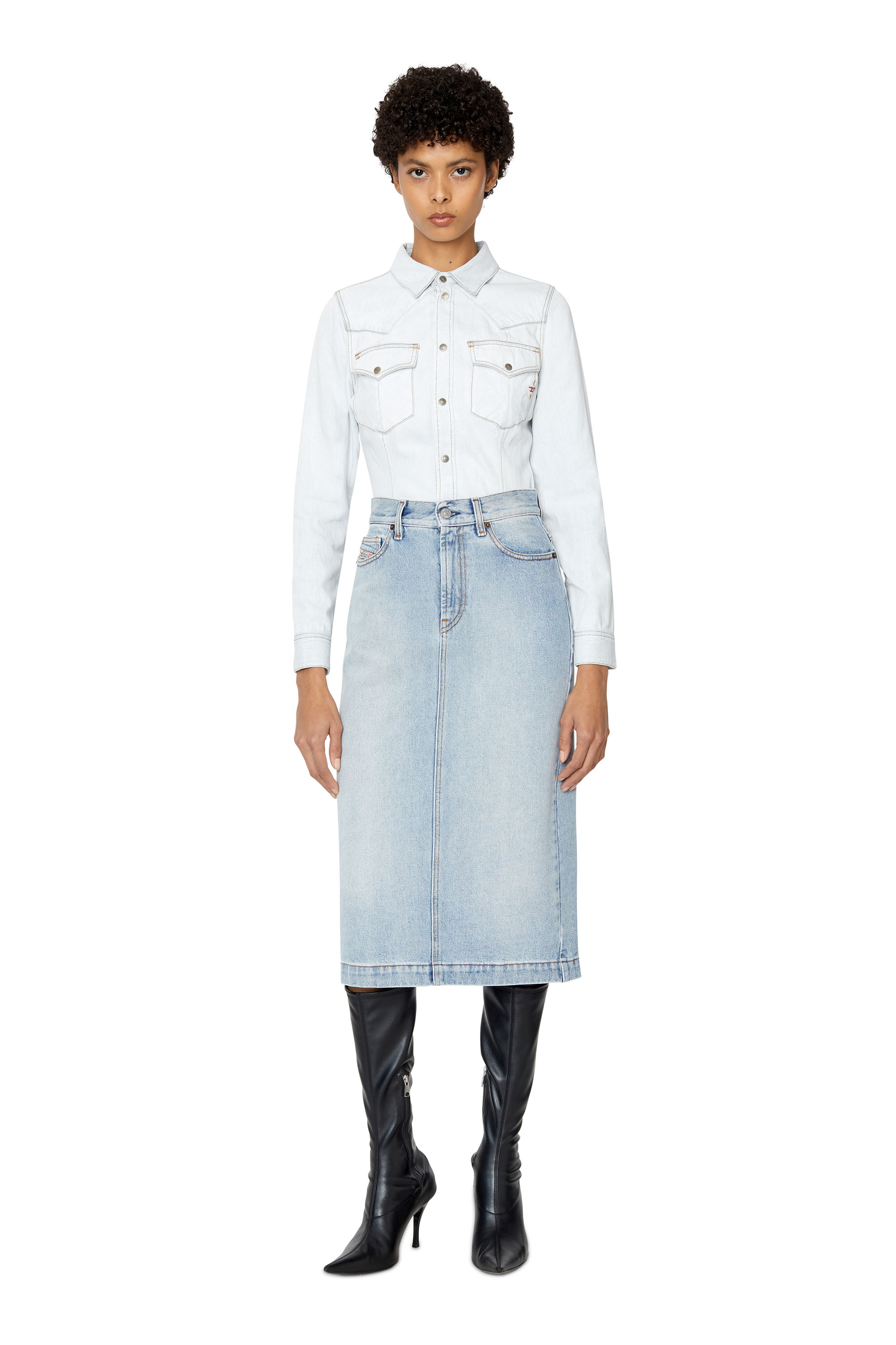 Diesel - DE-RONNY PENCIL SKIRT, Falda l&aacute;piz en denim Mujer in Azul marino - 1