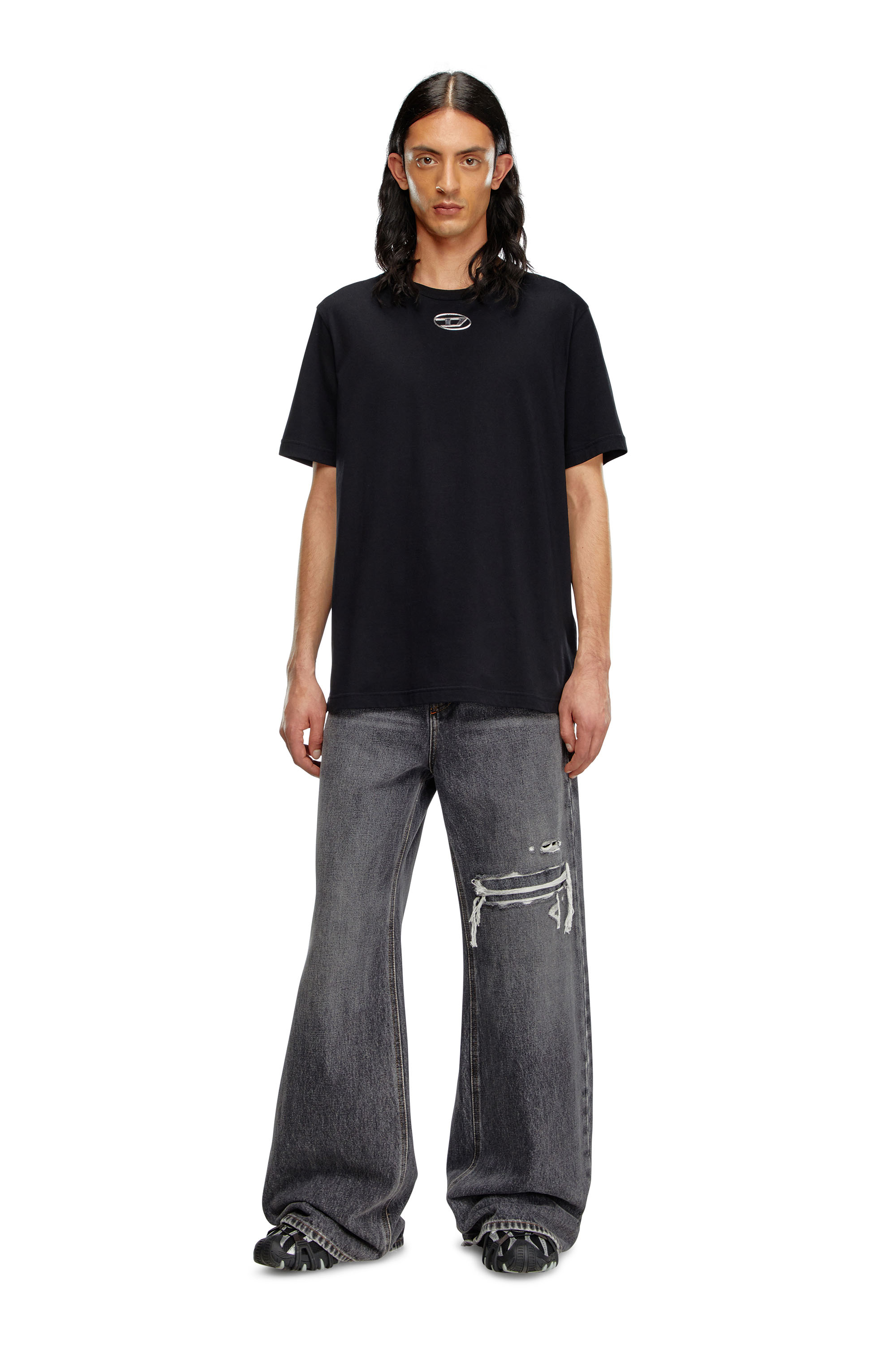 Diesel - T-JUST-OD, Man's T-shirt with injection moulded logo in Black - 1