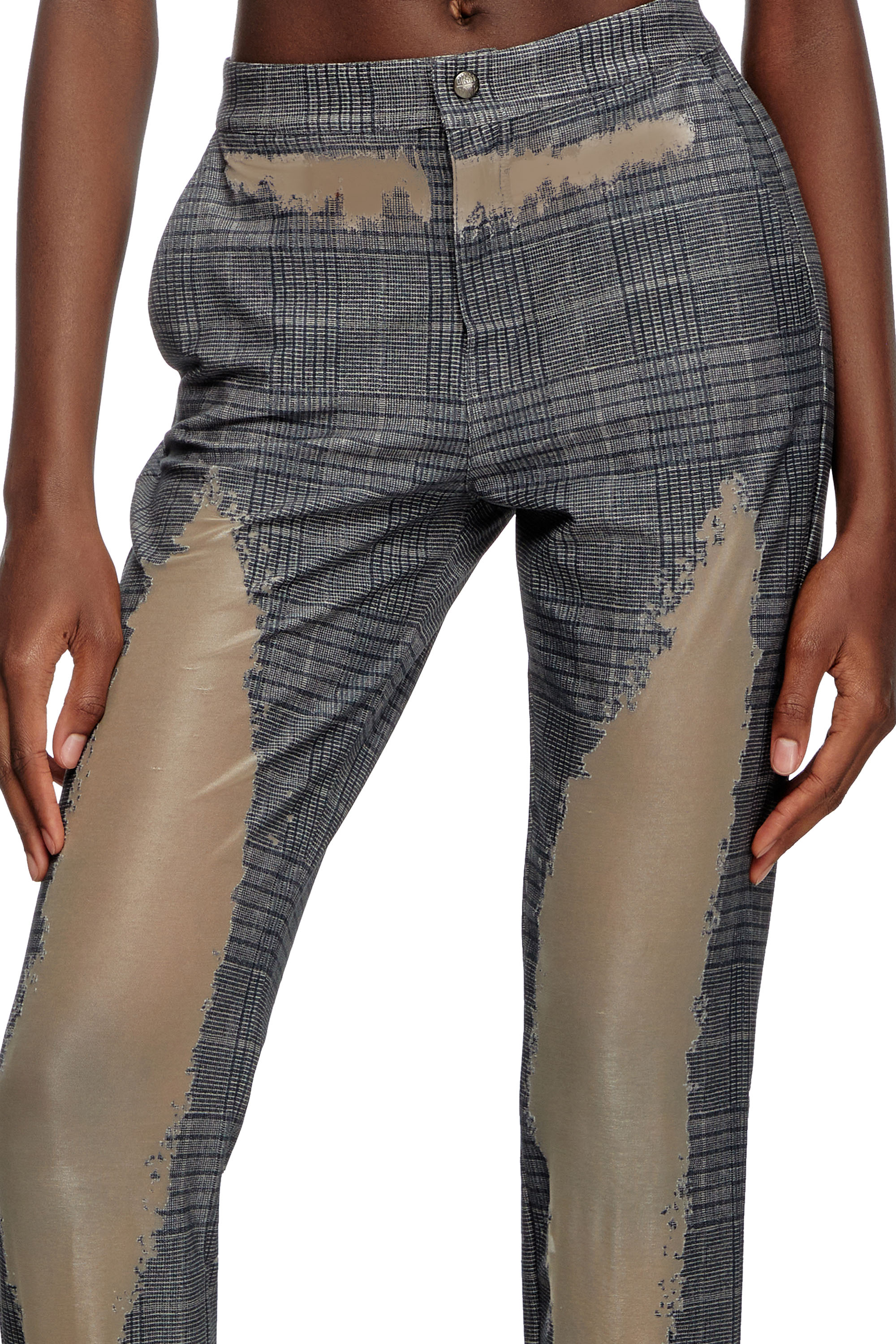 Diesel - P-MINERAL-P2, Woman's Checked pants with devor&eacute; sweat stains in Grey - 6