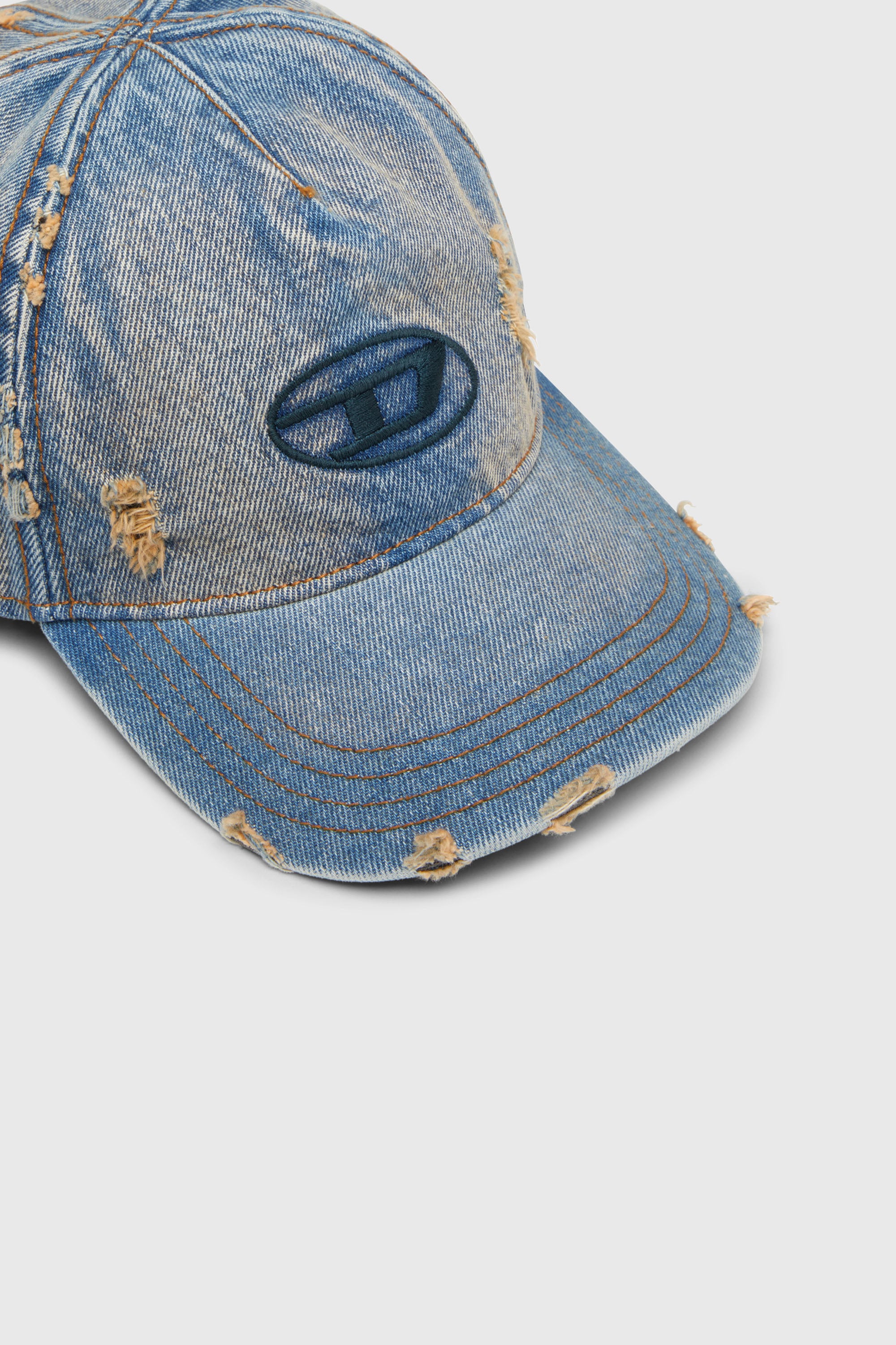 Men's Denim cap with frayed details and embroidered logo | Blue