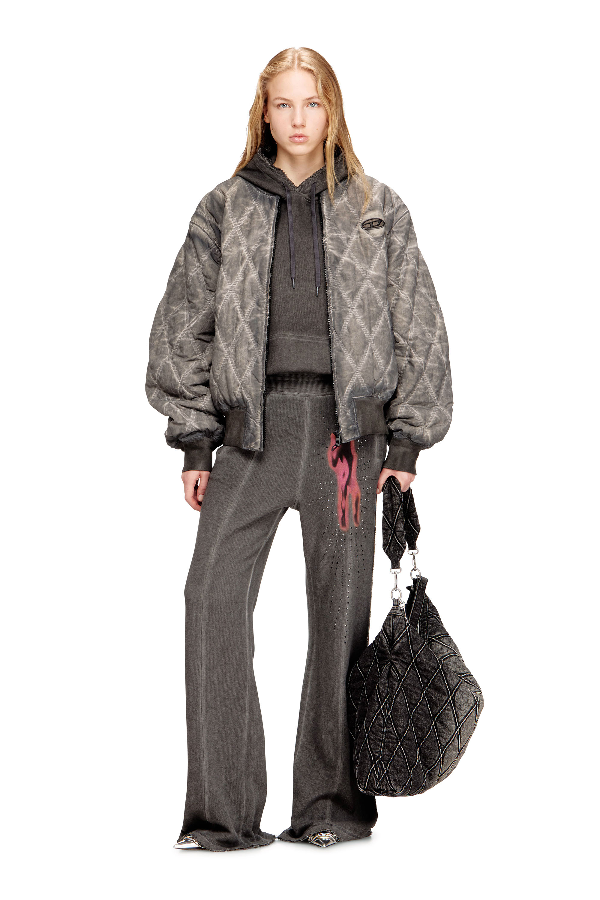 Diesel - P-ANTA, Female's Cotton pants with prints and studs in Dark Grey - 2