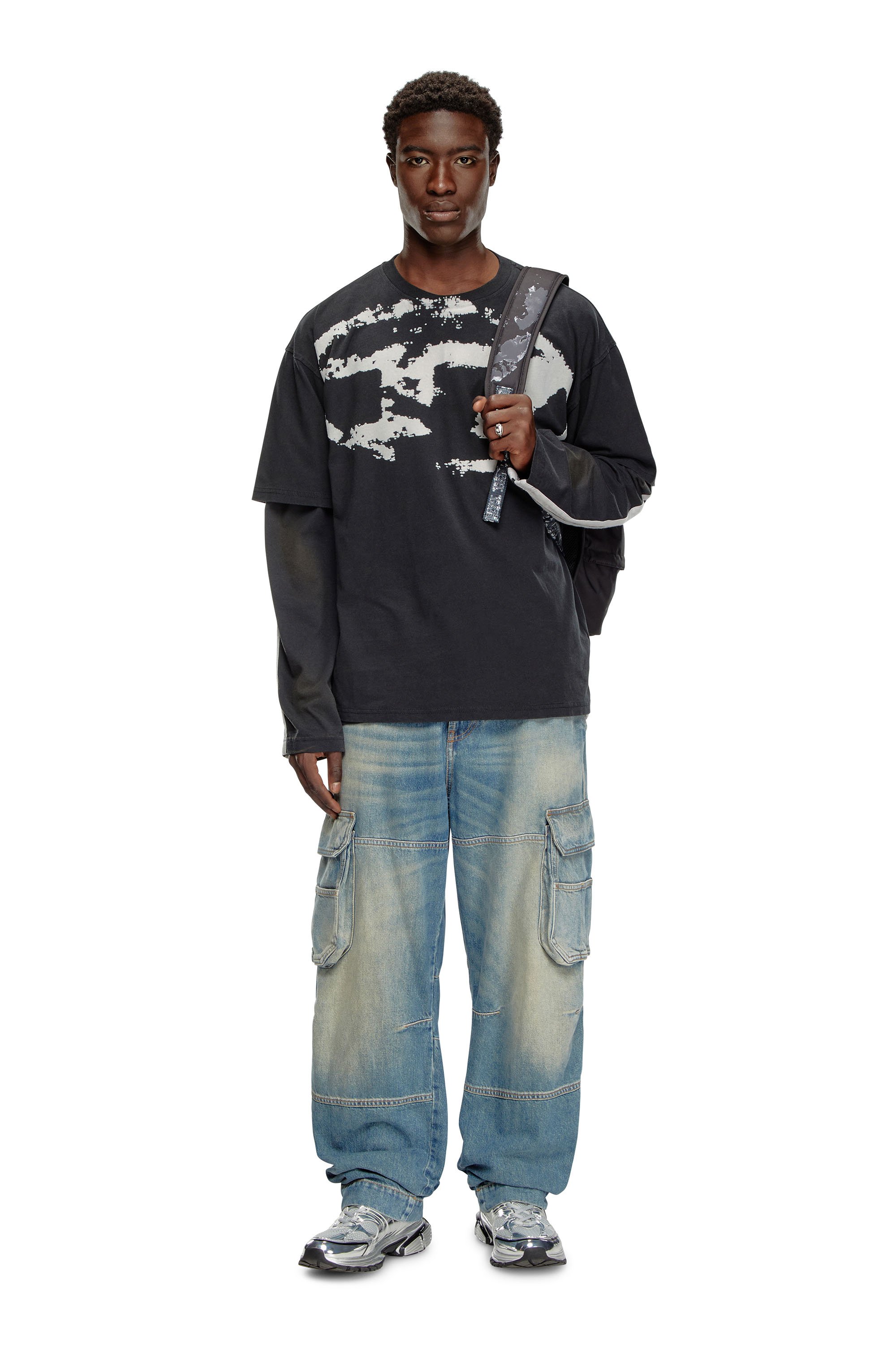 Diesel - T-BOXT-N14, T-shirt avec logo floqué effet vieilli Homme in Noir - 1