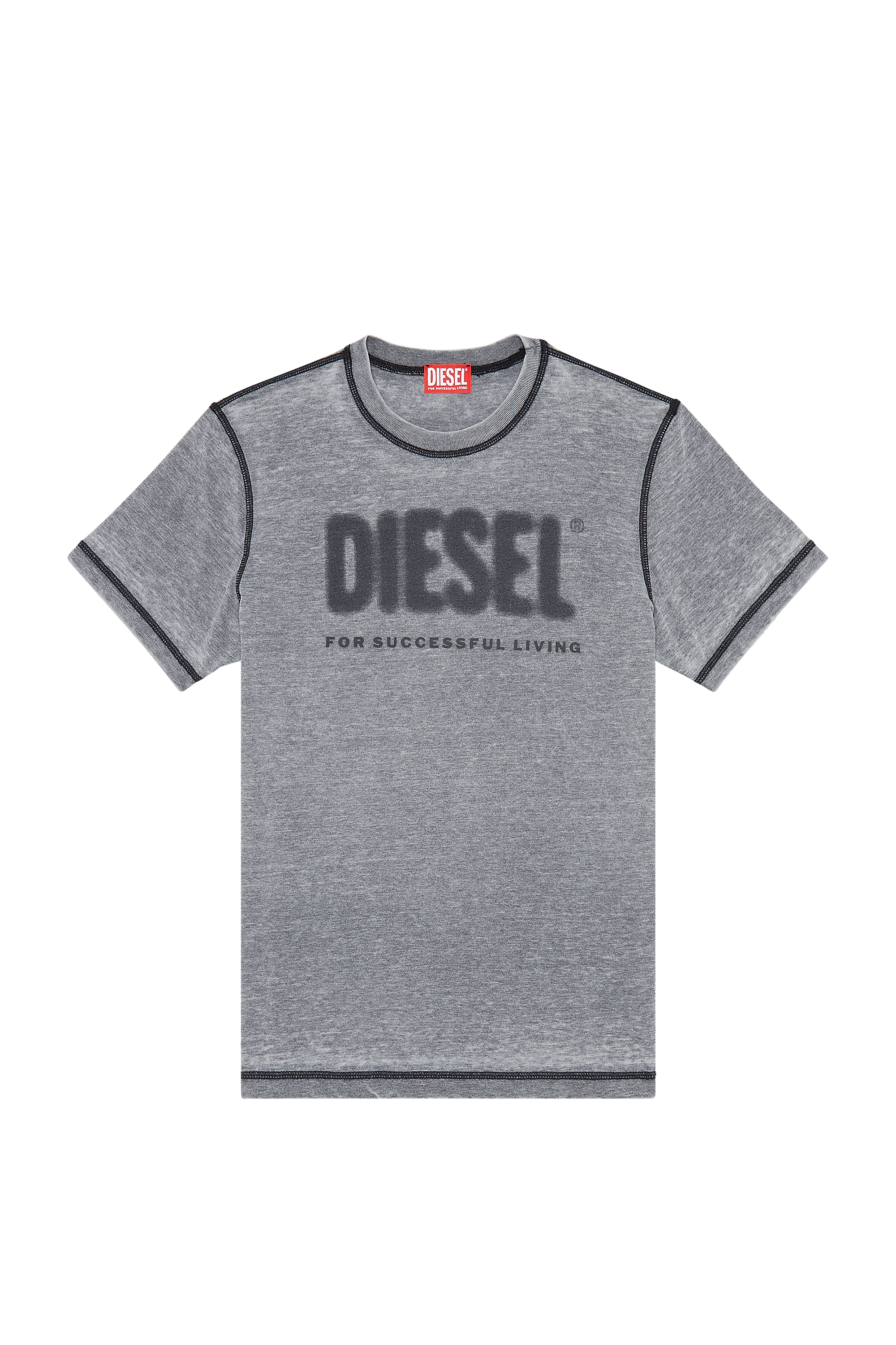 Diesel - T-DIEGOR-L1, Man's T-shirt with burn-out logo in Dark grey - 2