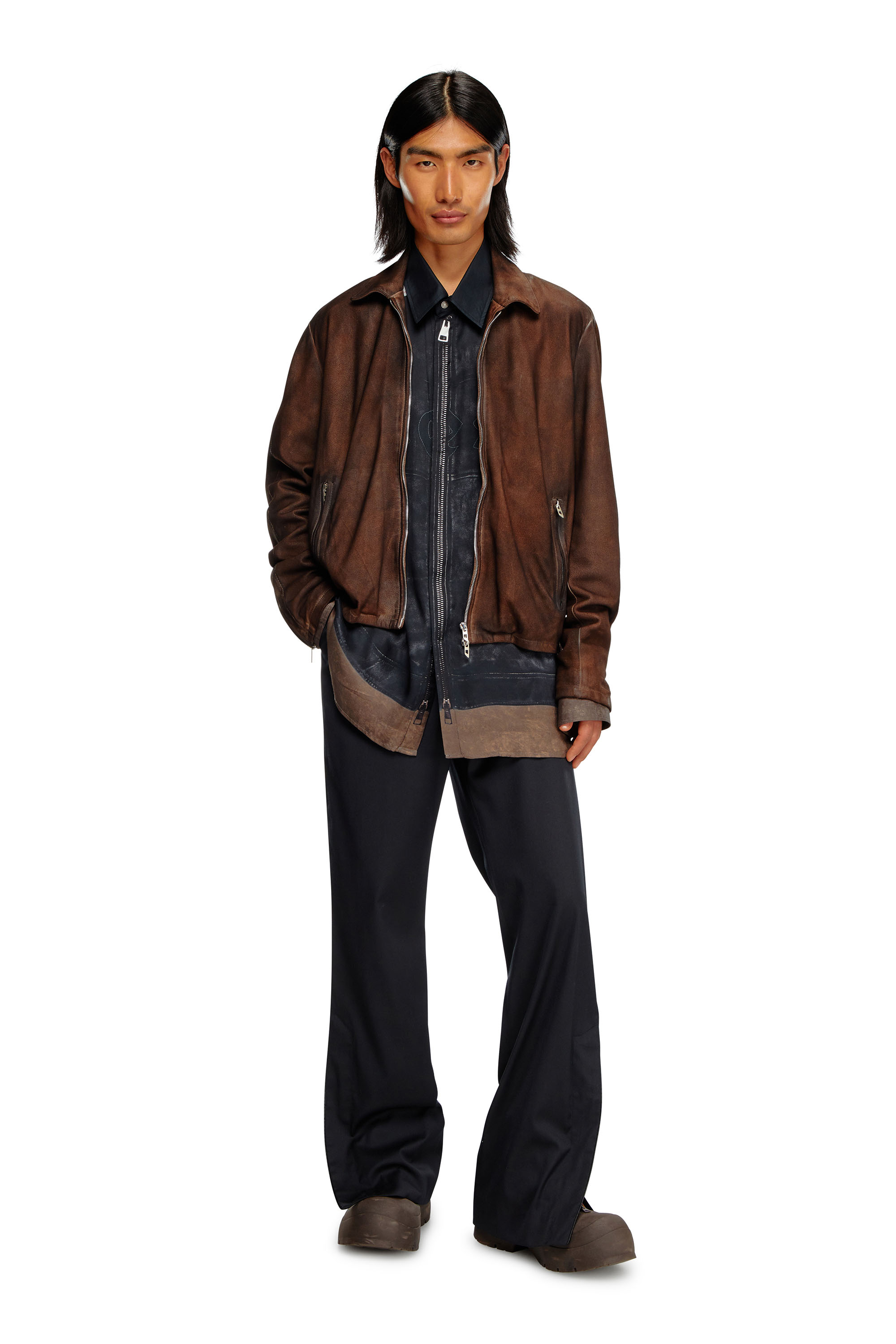 Diesel - S-AFTER, Male's Shirt with trompe l'oeil print in Black/Grey - 4
