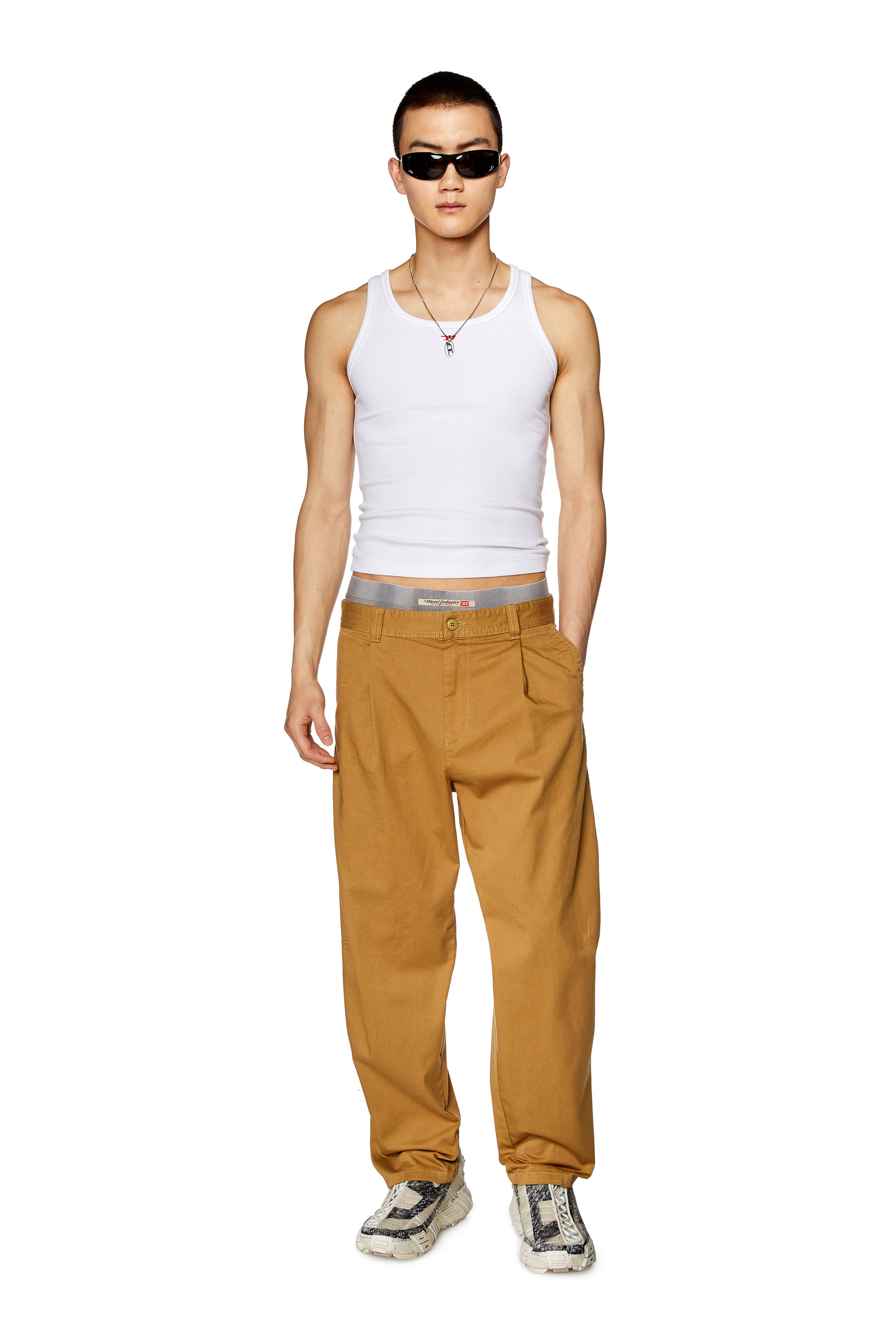Diesel - P-ARTHUR, Man's Carrot pants in cotton gabardine in Light Brown - 1