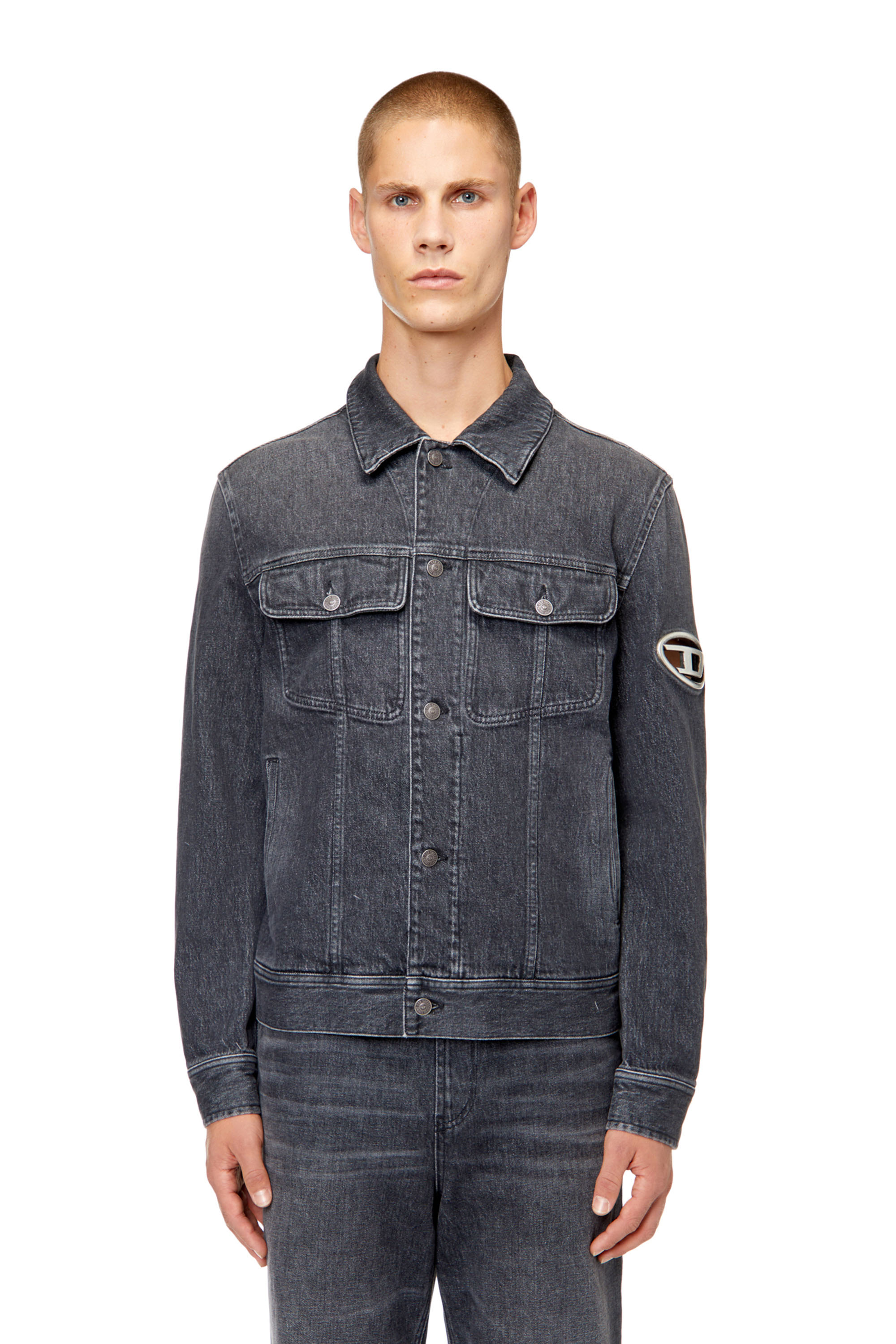 Diesel - D-BARCY-FSC, Man's Regular-fit trucker jacket with plaque in Black - 3