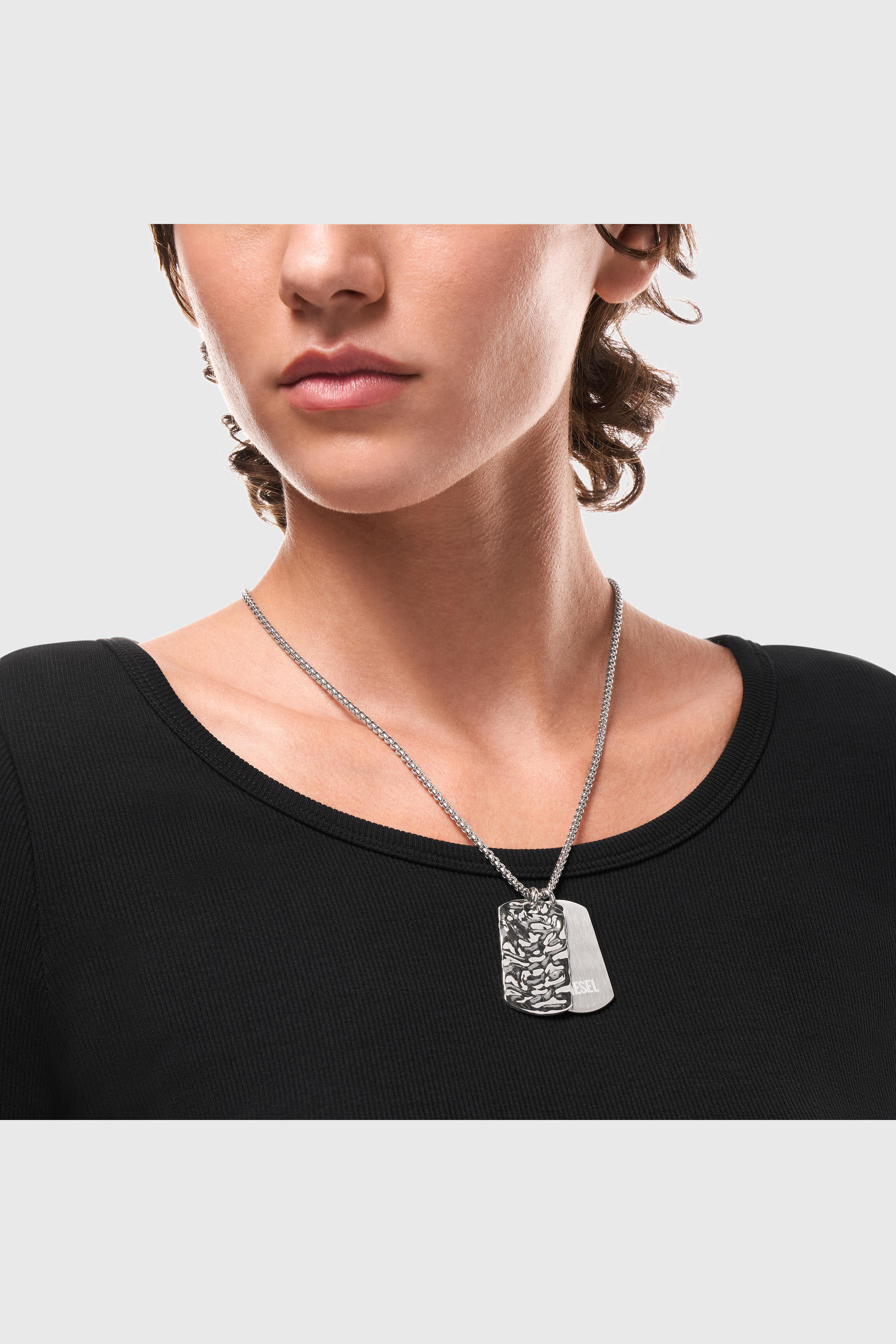 Women's Stainless Steel Dog Tag Necklace | Silver | Diesel {{Country}}