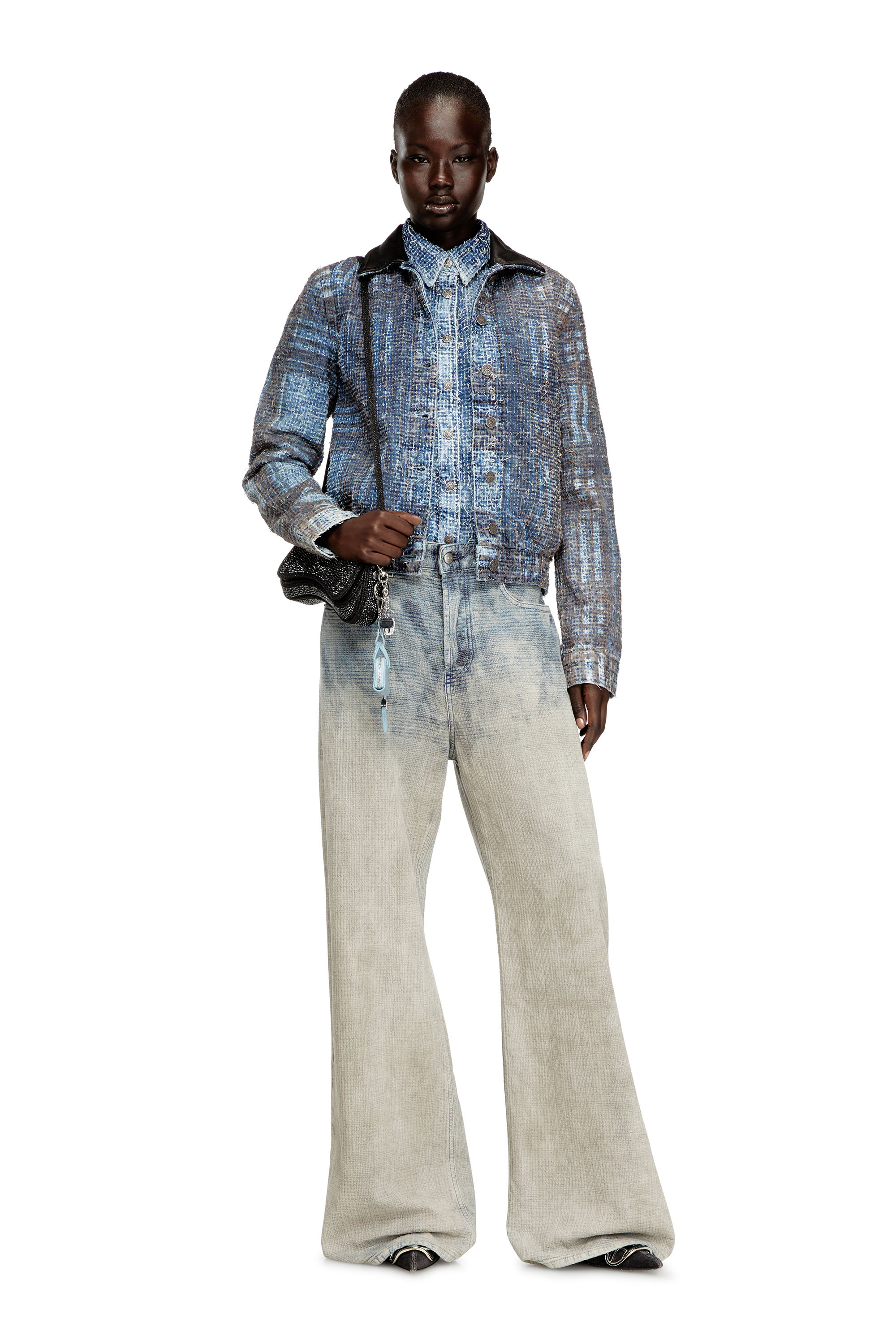 Diesel - DE-ATELI-S, Chaqueta recortada en denim bouclé gráfico Mujer in ToBeDefined - 1