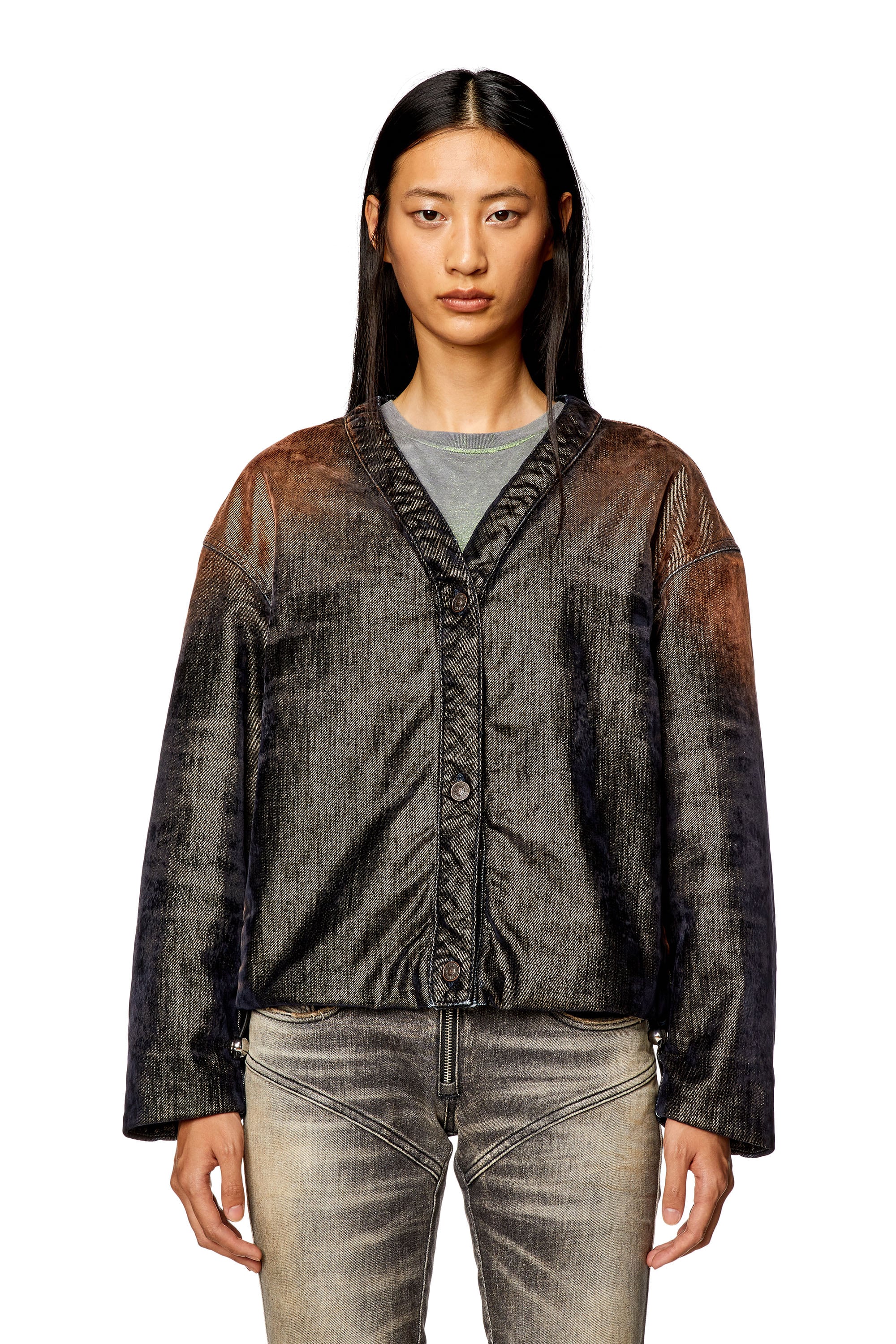 Diesel - DE-CONF-S, Woman's Jacket in shimmery denim in Black/Brown - 6