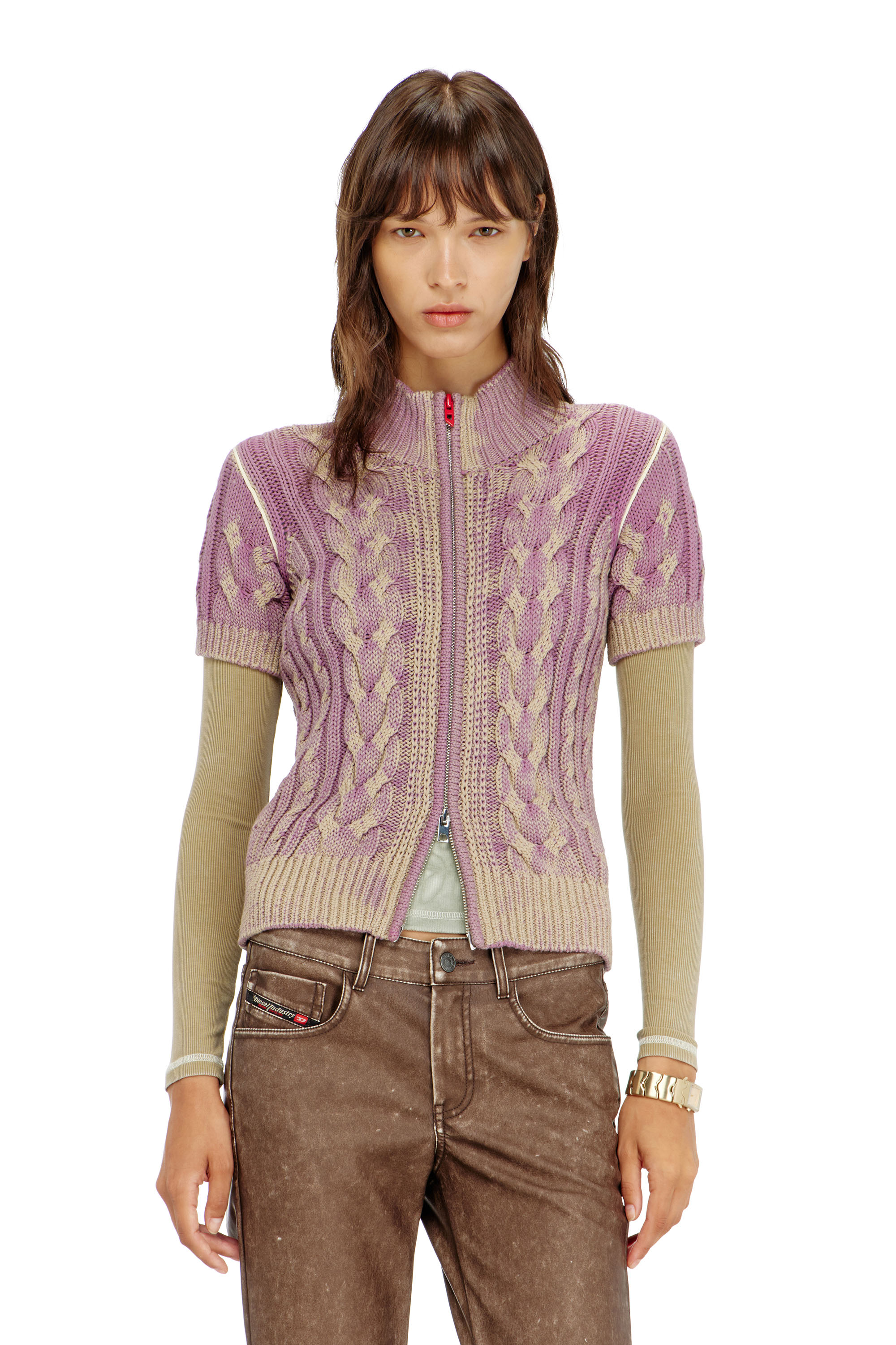 Diesel - M-ELANA, C&aacute;rdigan de punto con cremallera y manga corta Mujer in Multicolor - 1