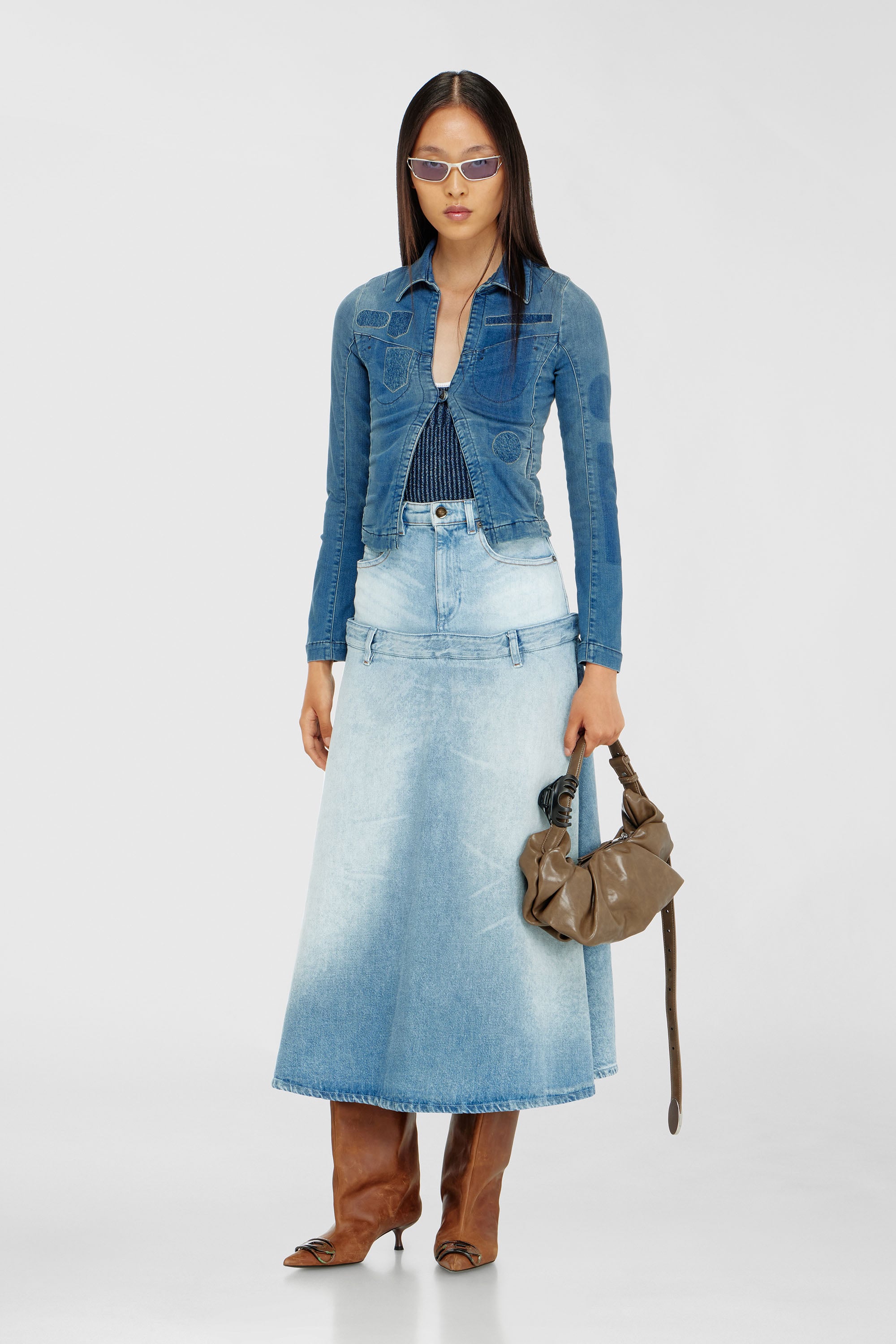 Diesel - DE-VILARA-S, Camisa vaquera de un bot&oacute;n con efecto patch Mujer in Azul marino - 2