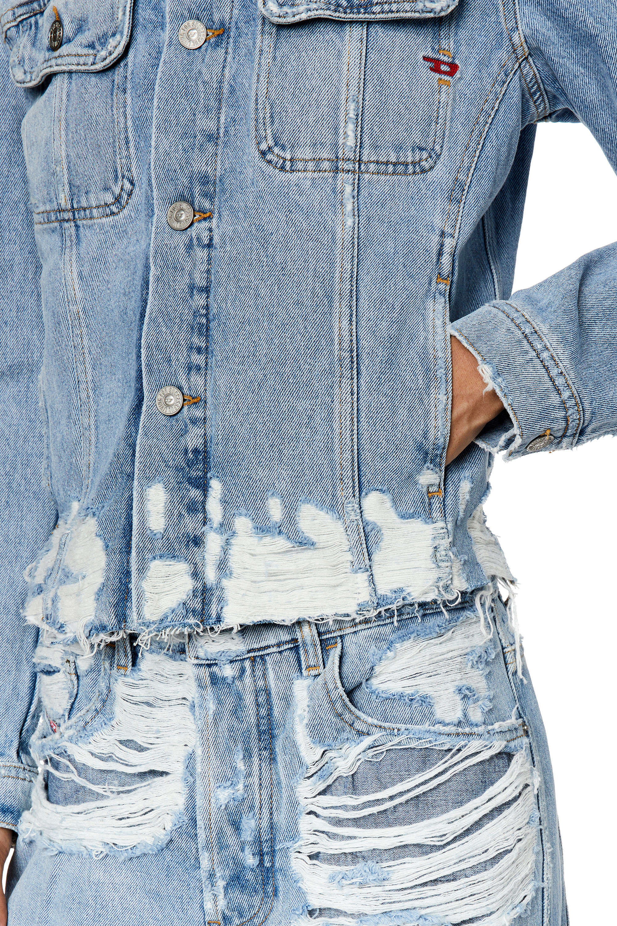 Women's Trucker jacket in destroyed Denim | Blue | Diesel Denim Set