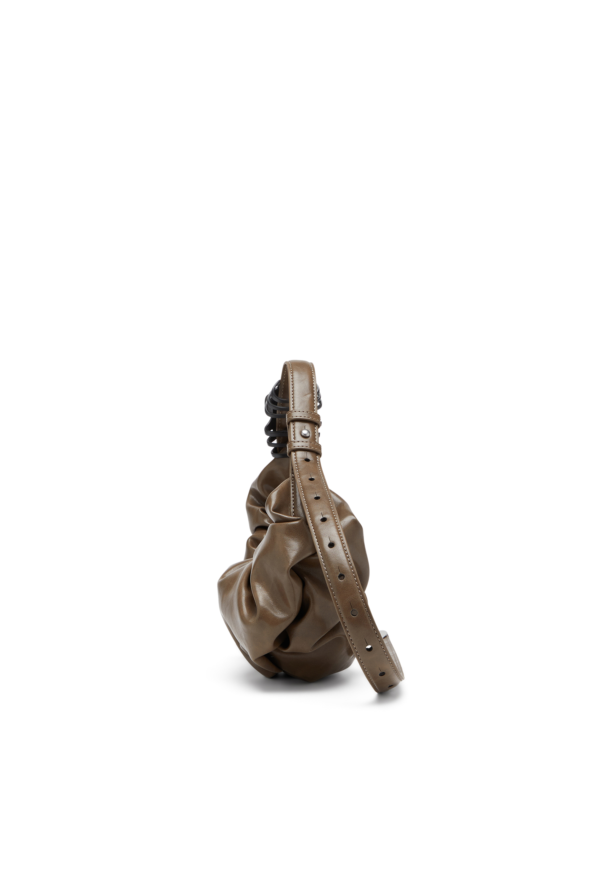 Diesel - GRAB-D HOBO S, Female's Grab-D S-Small scrunched hobo bag in shiny PU in Brown - 4