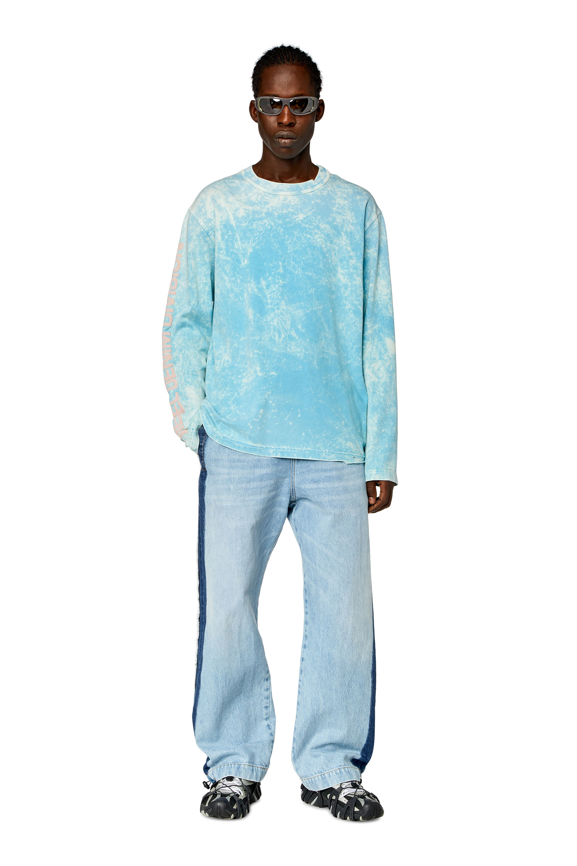 Diesel - T-CRANE-LS-N1, Man's Acid-wash long-sleeve T-shirt in Azure - 1