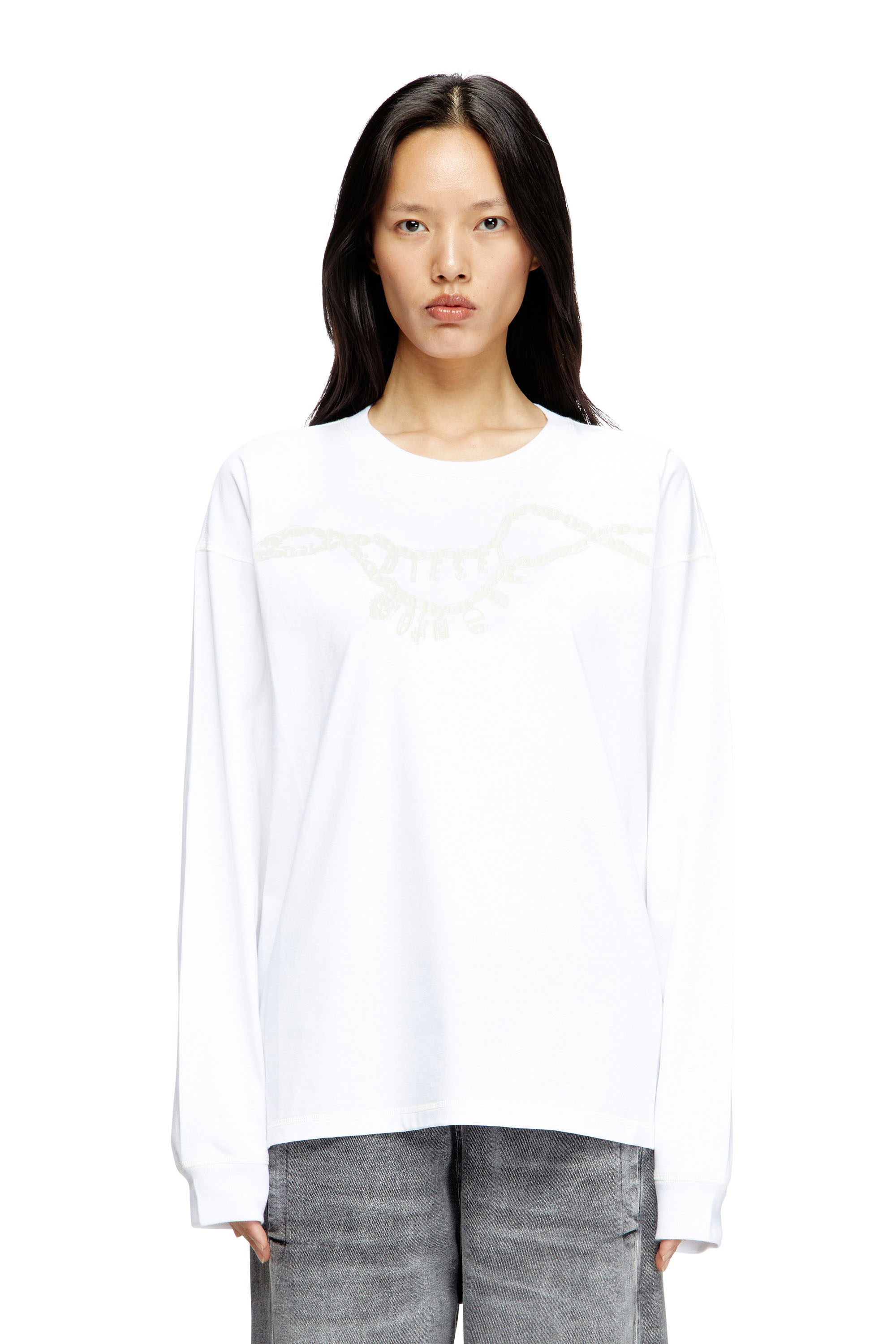 Diesel - T-BOXT-LS-HOSHI, Unisex's Long-sleeve T-shirt with charm necklace print in White - 1