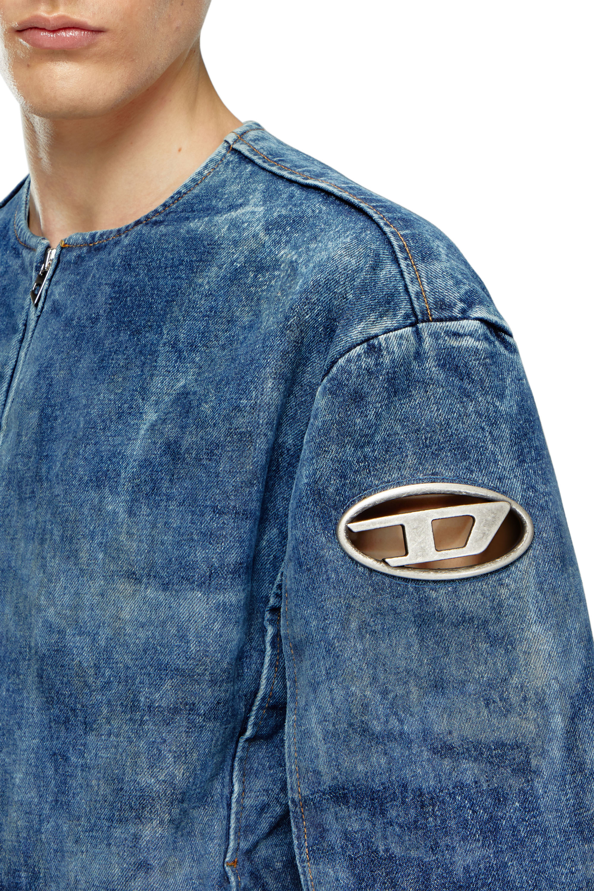 Diesel - D-CALUR-FSE, Veste en denim avec zip style biker Homme in Bleu - 4