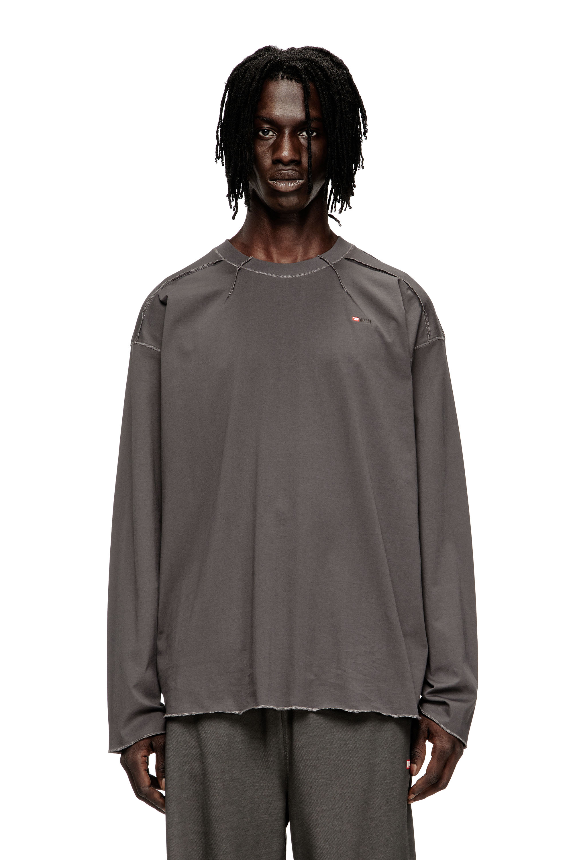Diesel - T-CRAHOR-BOXT-LS-T1, Male's Cotton T-shirt in Grey - 1
