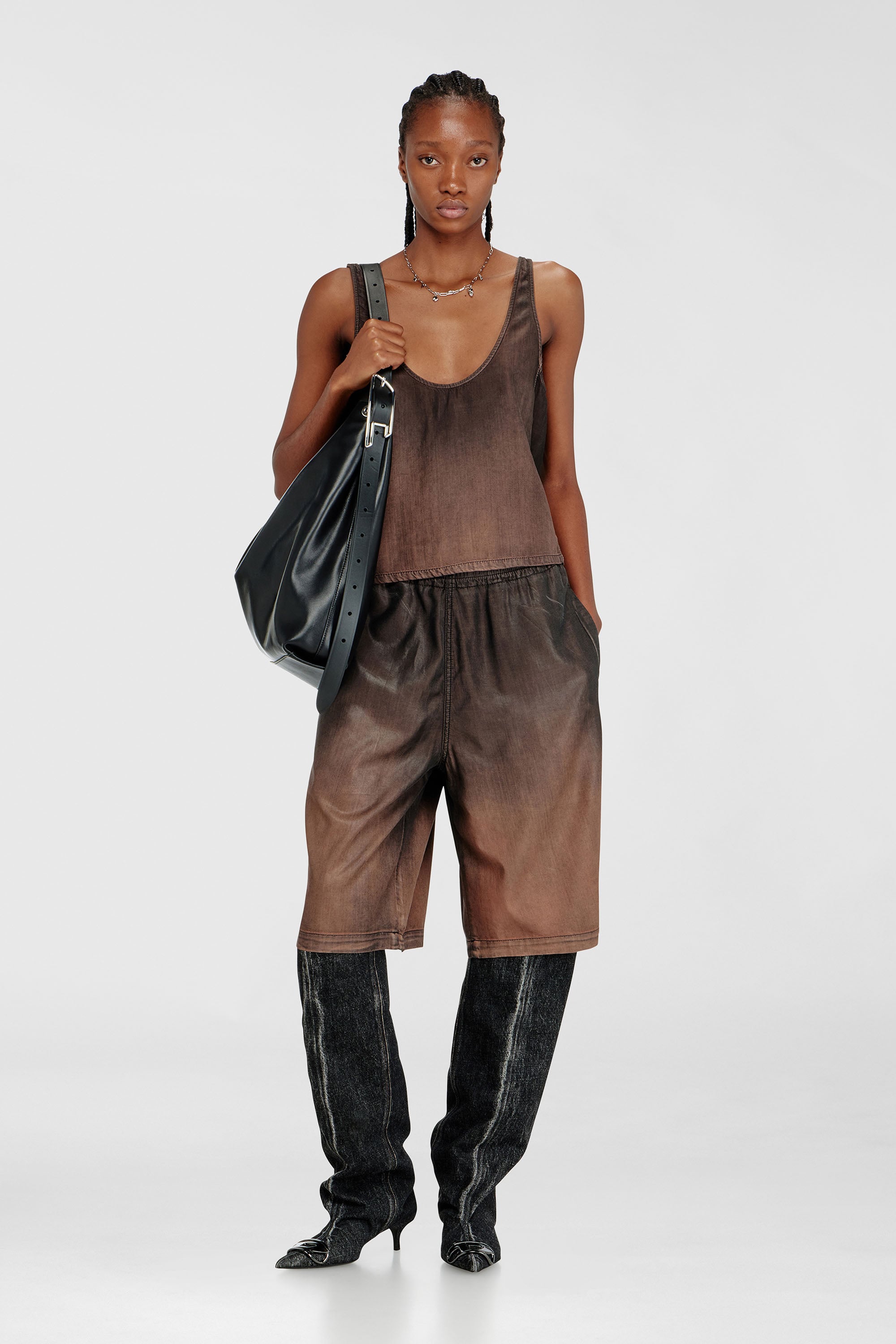 Diesel - DE-NORIAN-S, Woman's Tank top in fluid coated denim in Brown - 2