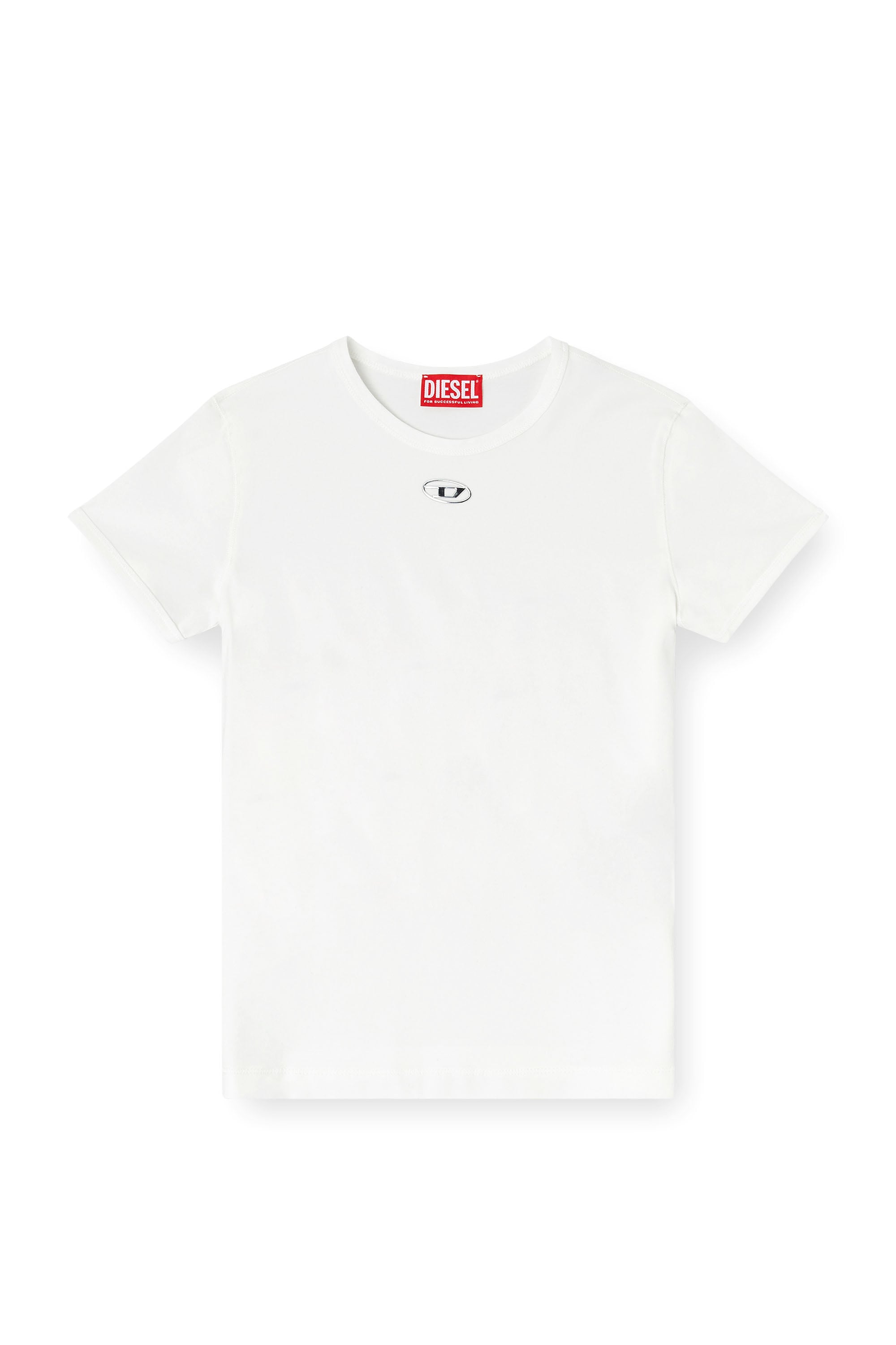 Diesel - T-UNCUTIESLONG-OD, Camiseta slim-fit con Oval D met&aacute;lico Mujer in Blanco - 2