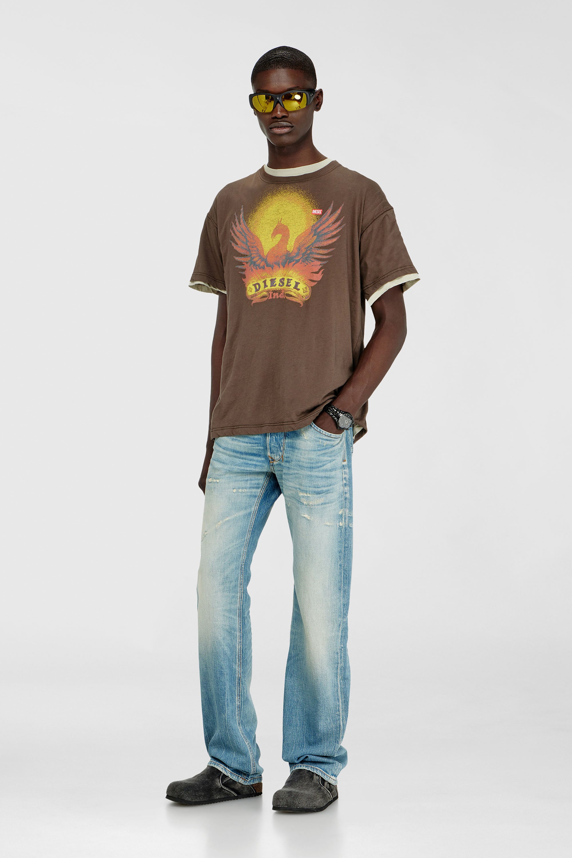 Diesel - T-NORM-AA1, Male's Regular T-shirt with Phoenix print in Brown - 2