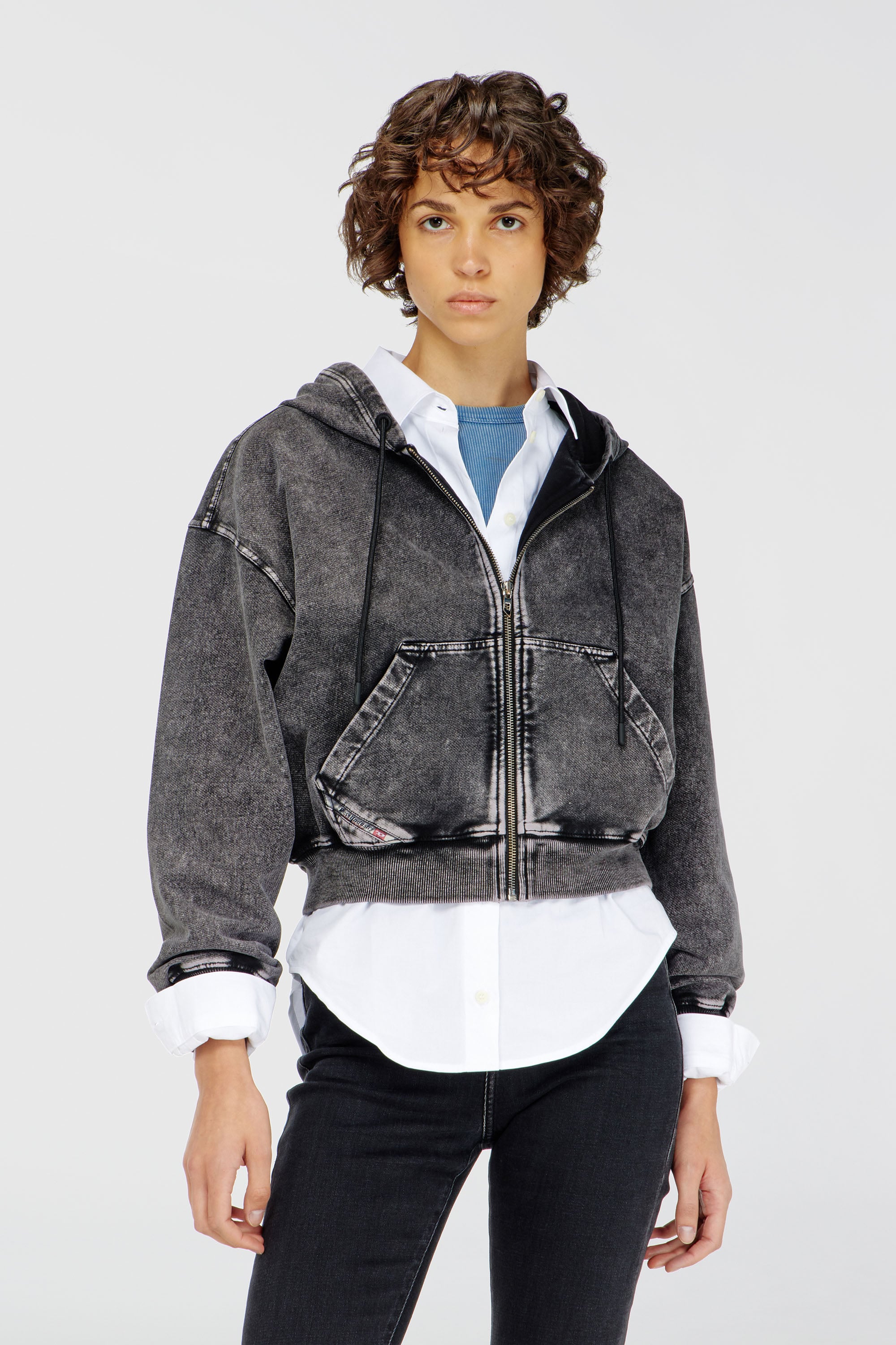 Diesel - F-ELYCY-AA2, Sudadera con efecto denim Mujer in Gris - 1