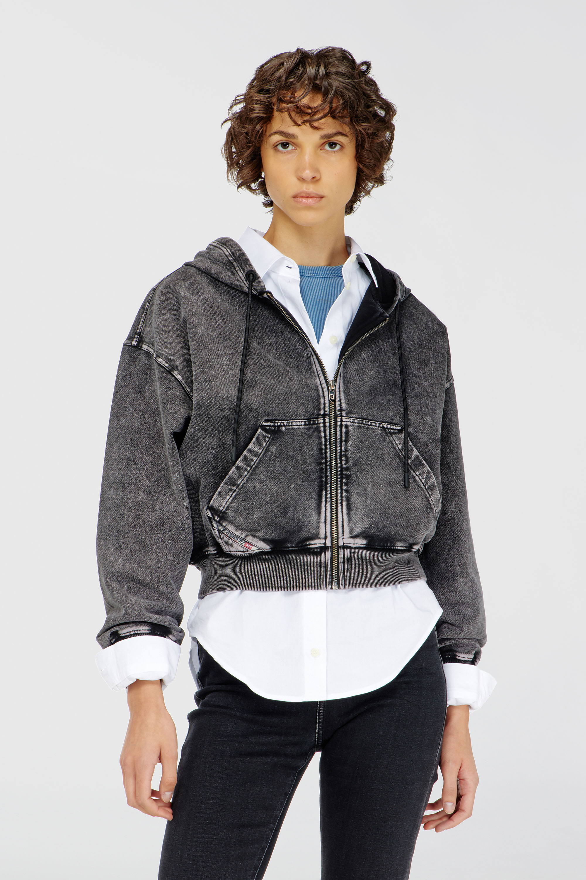 Diesel - F-ELYCY-AA2, Sudadera con efecto denim Mujer in Gris - 3