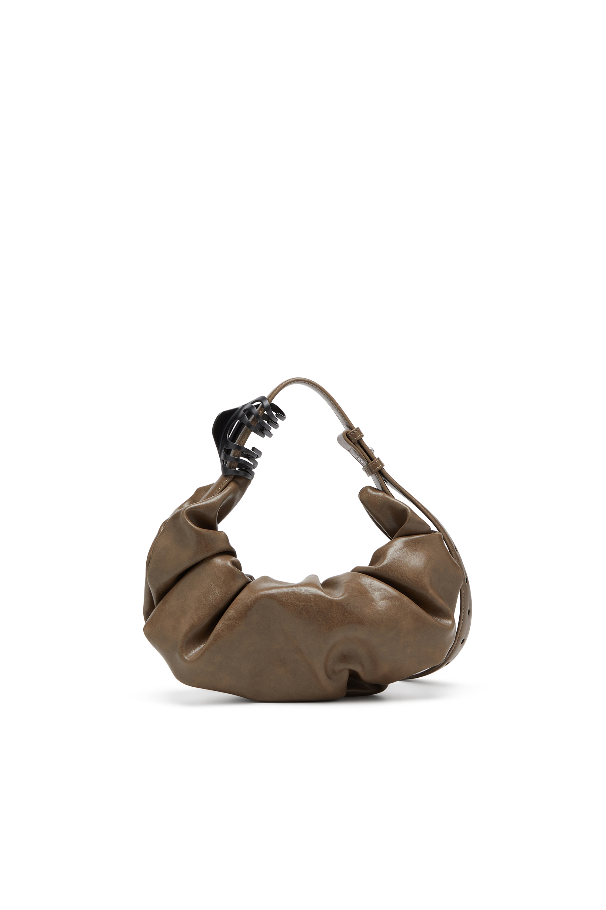 Diesel - GRAB-D HOBO S, Female's Grab-D S-Small scrunched hobo bag in shiny PU in Brown - 2