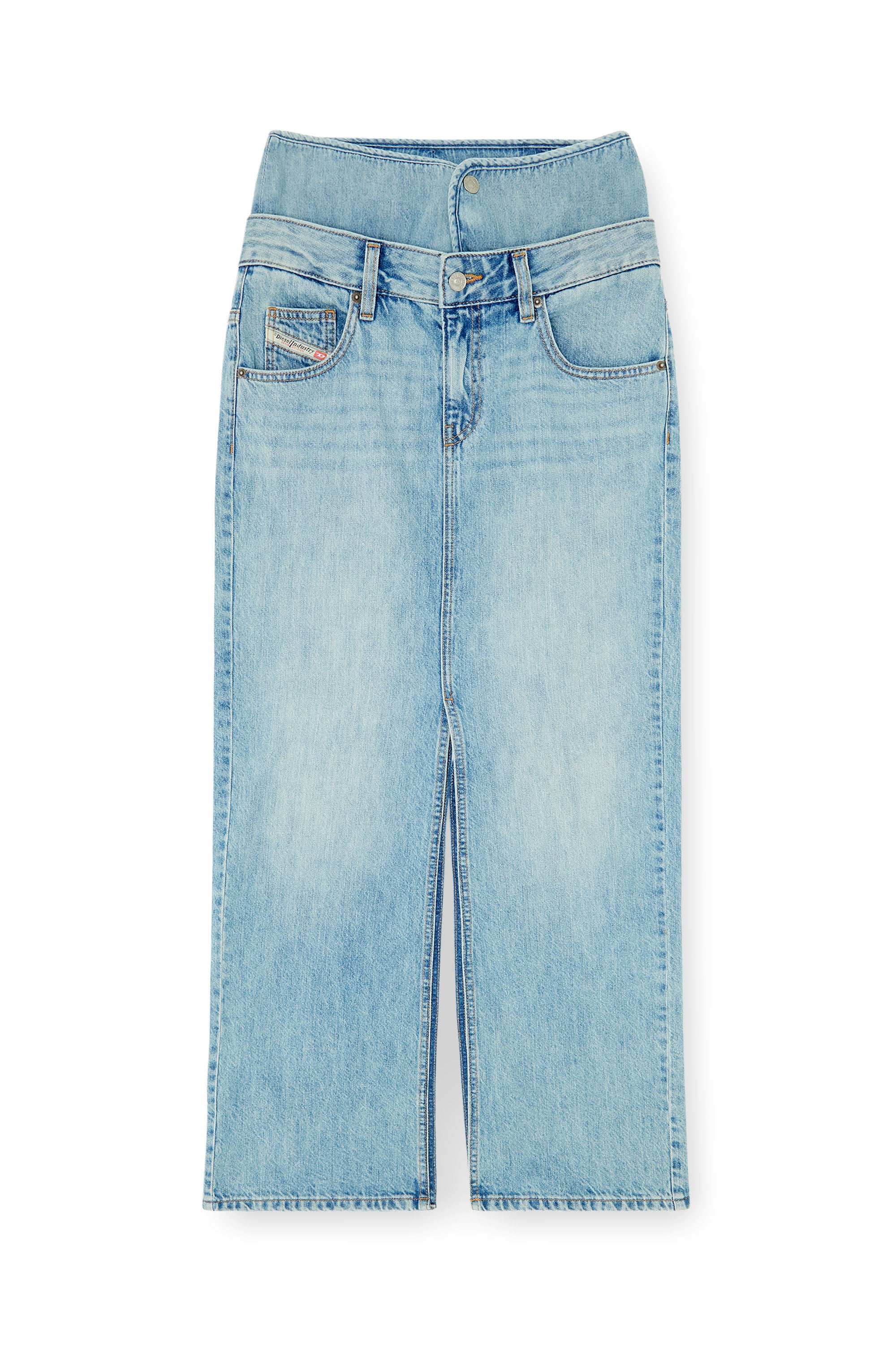 Diesel - DE-SPIVEY, Woman's Jean-illusion denim maxi skirt with slits in null - 4