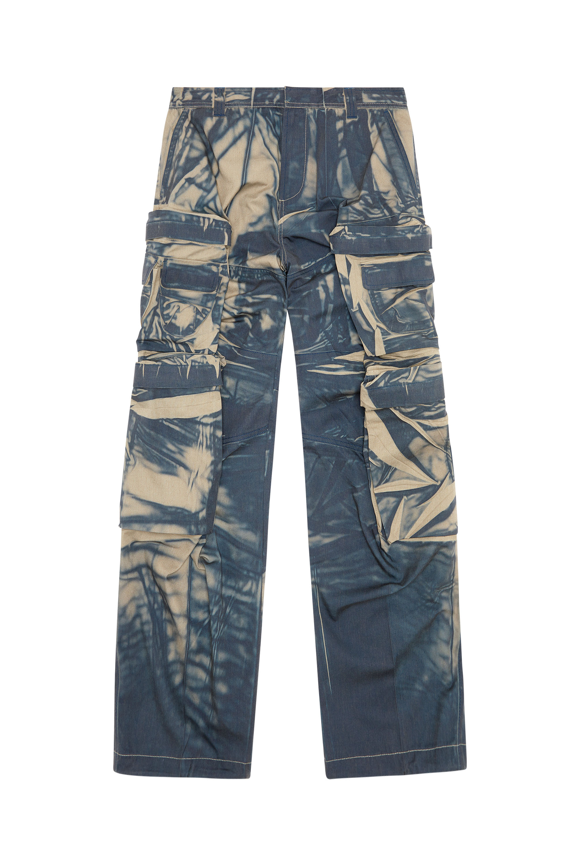 Diesel - P-HUGH, Man's Cargo pants with creased-effect print in Blue/Beige - 2