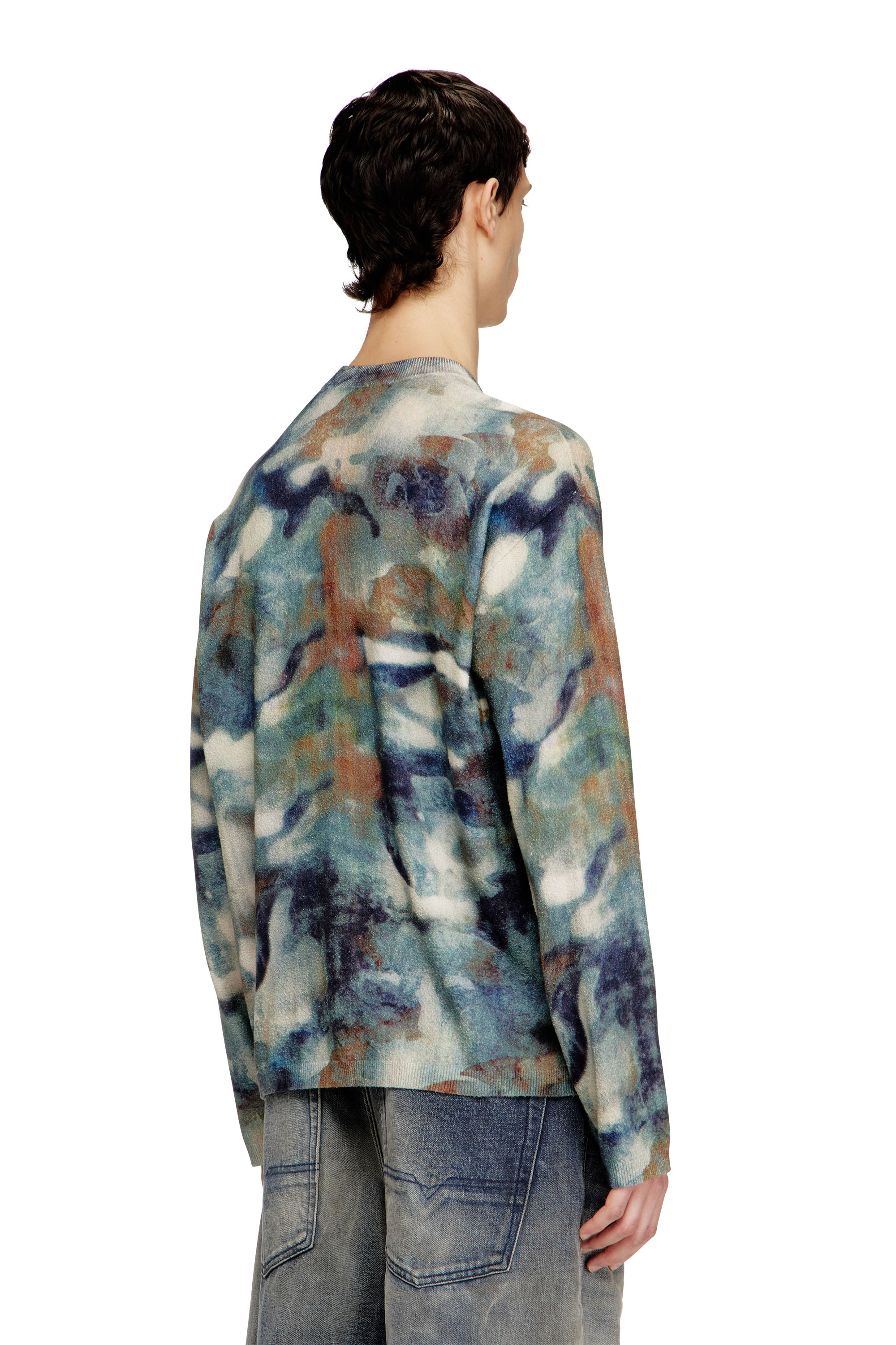 Diesel - K-ILLUM, Man's Sponge-yarn jumper with abstract print in Beige/Blue - 4