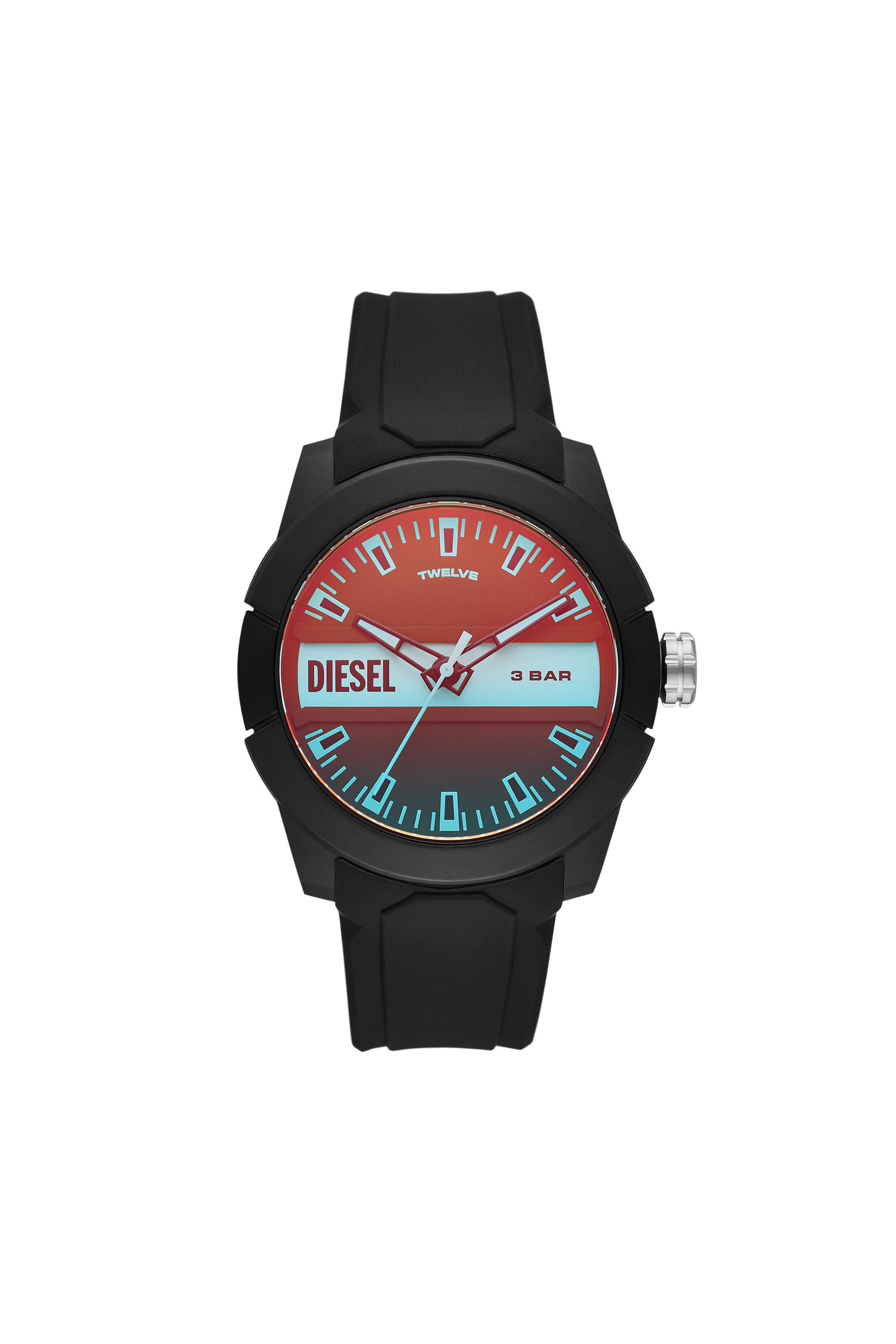 Double up three-hand black silicone watch