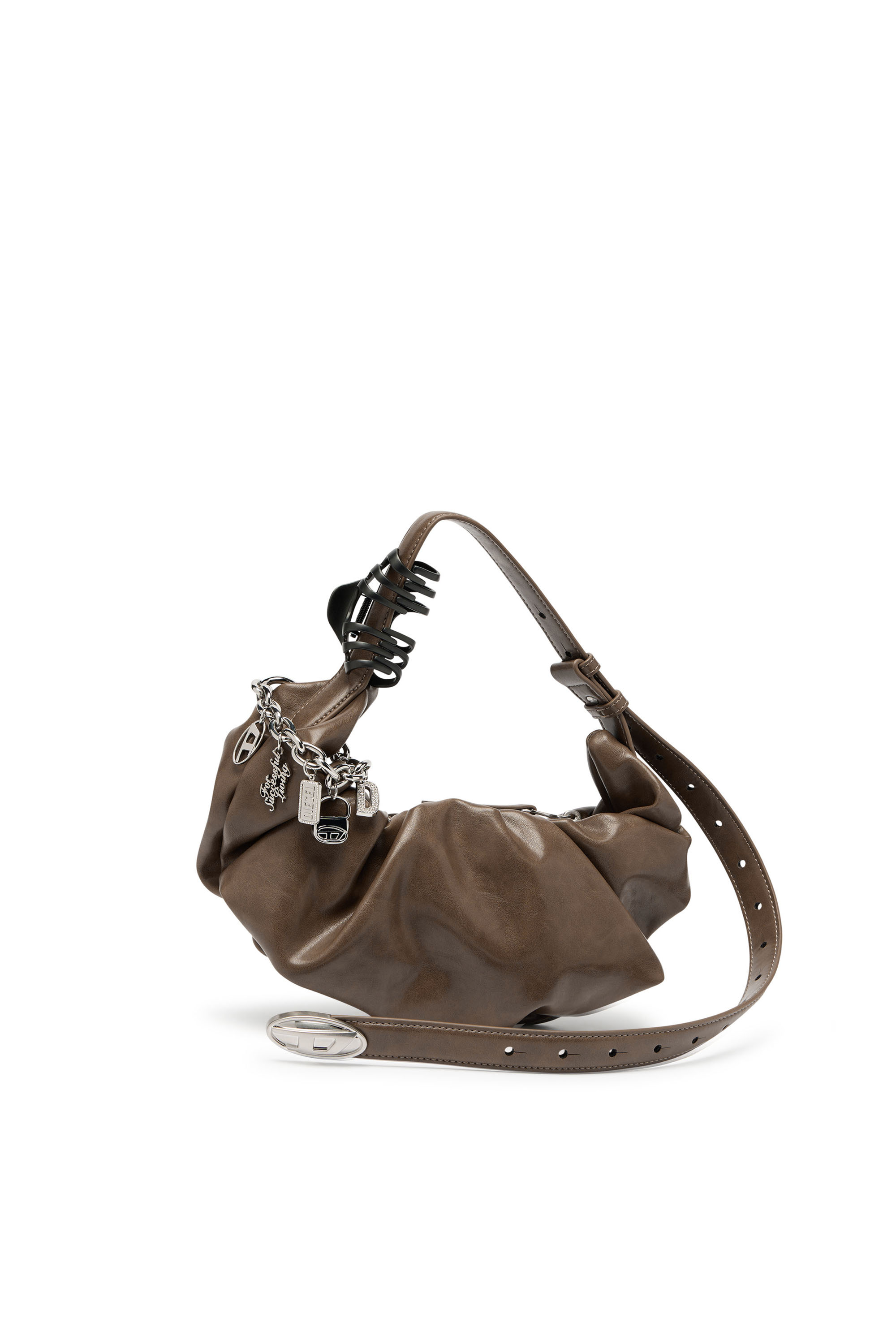 Diesel - GRAB-D HOBO S, Grab-D-Bolso hobo peque&ntilde;o fruncido en PU brillante Mujer in Marr&oacute;n - 2