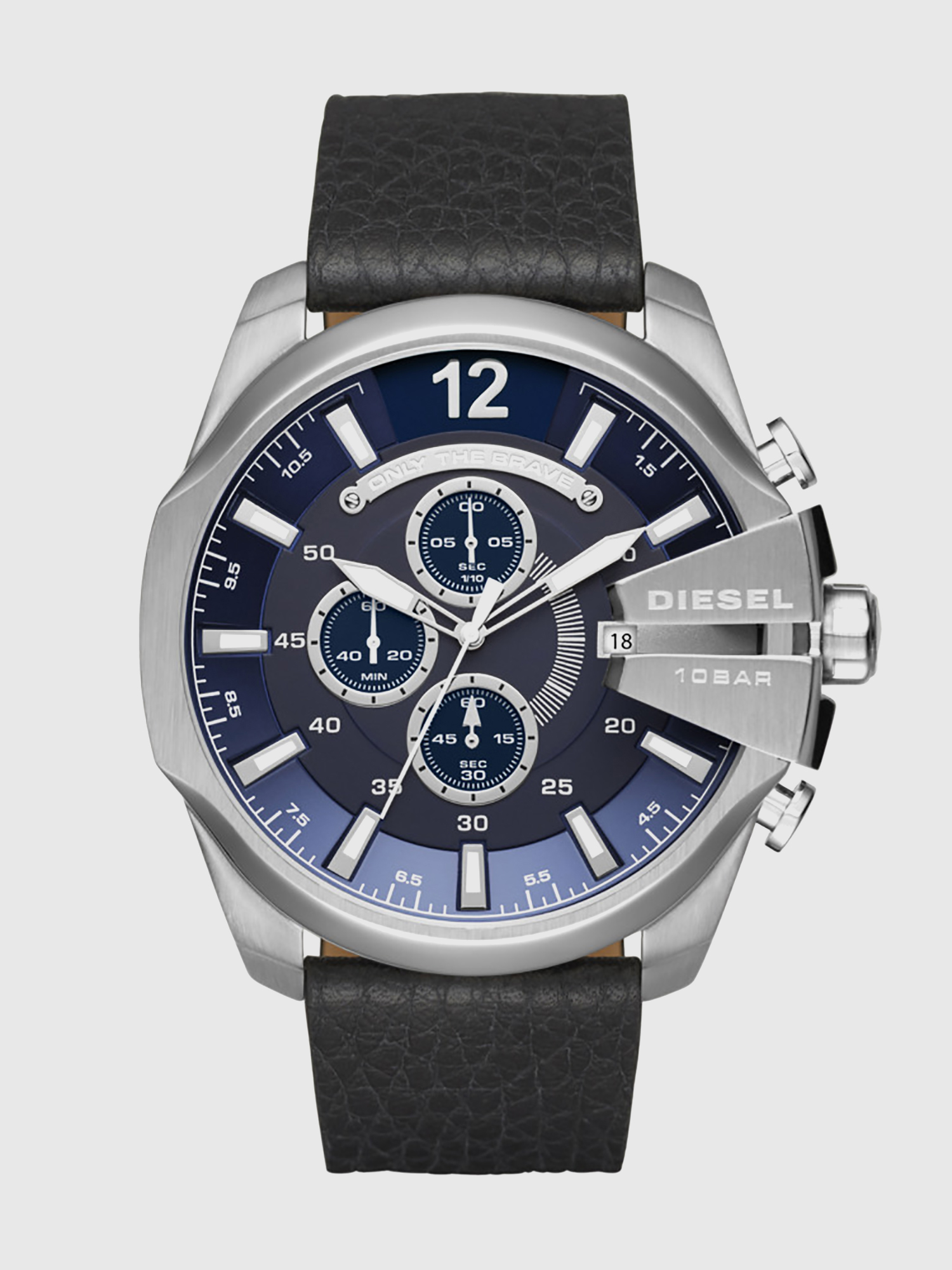 Diesel - DZ4423, Man's Mega Chief black leather watch with diesel tag, 51 mm in Black - 1