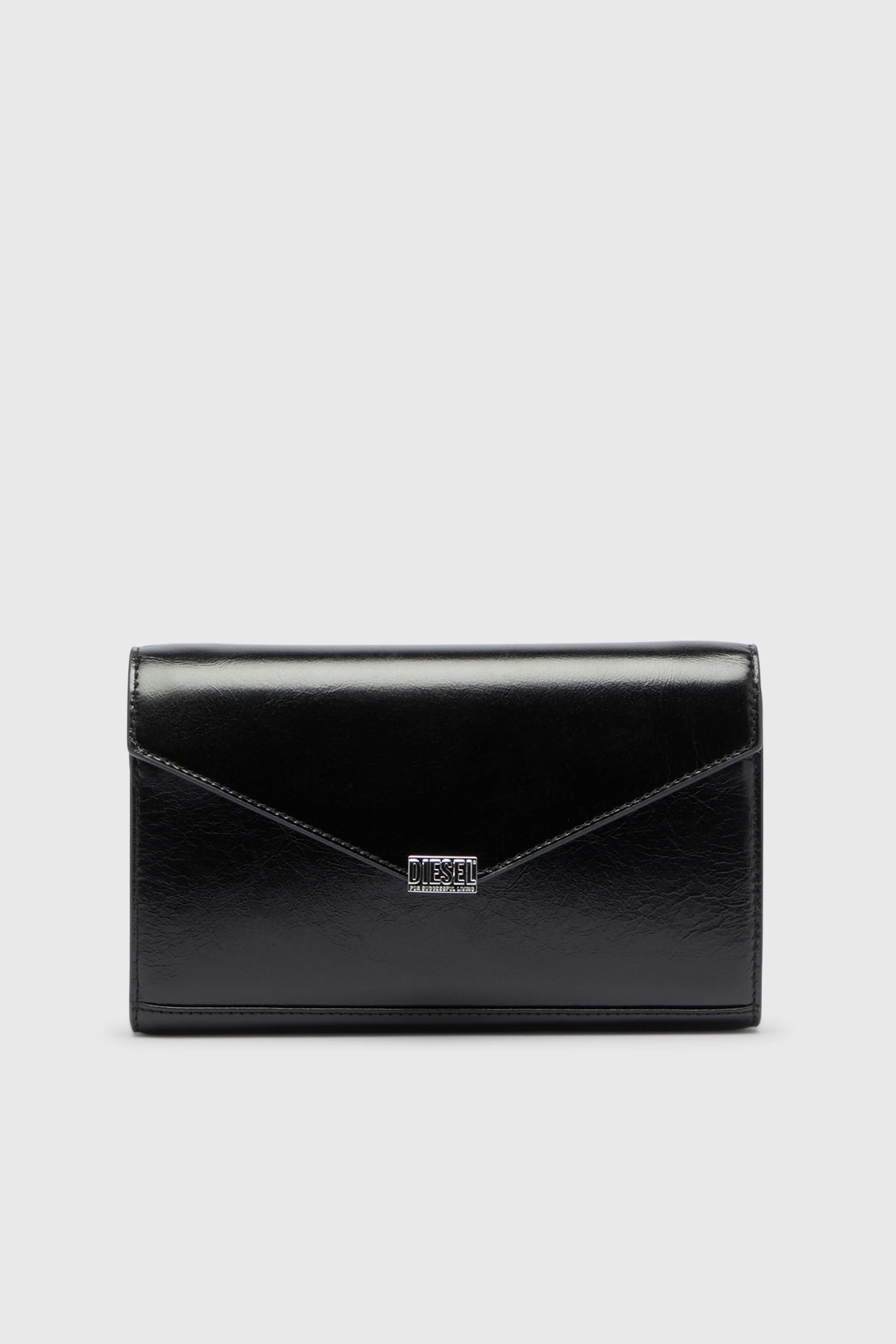 Diesel - D-ENVELOP WALLET ON CHAIN, Female's Wallet purse in shiny wrinkled leather in Black - 1