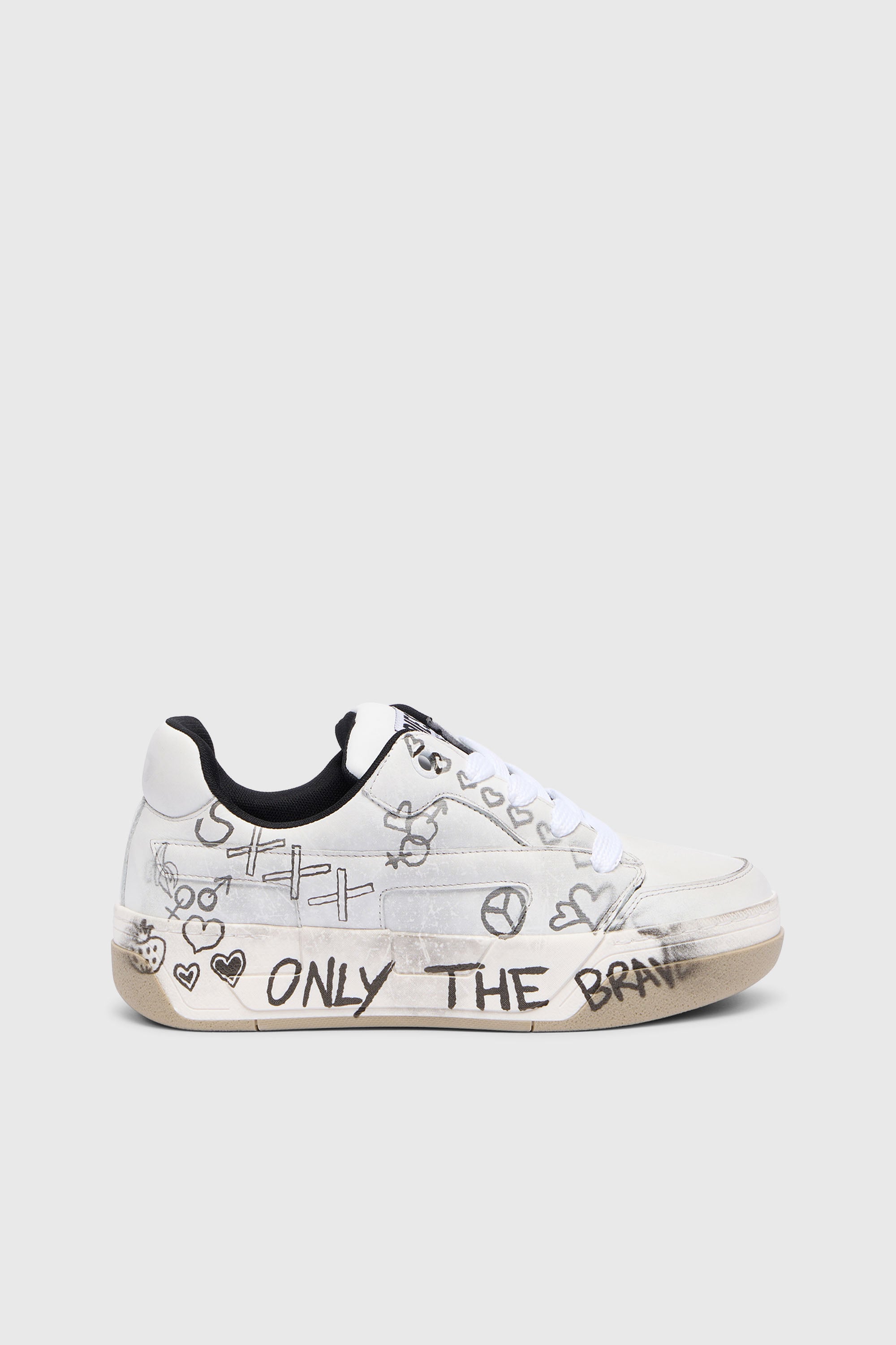 Diesel - S-D-OLLIE LOW W, Female's D-Ollie-Leather sneakers with graffiti print in White/Brown - 1