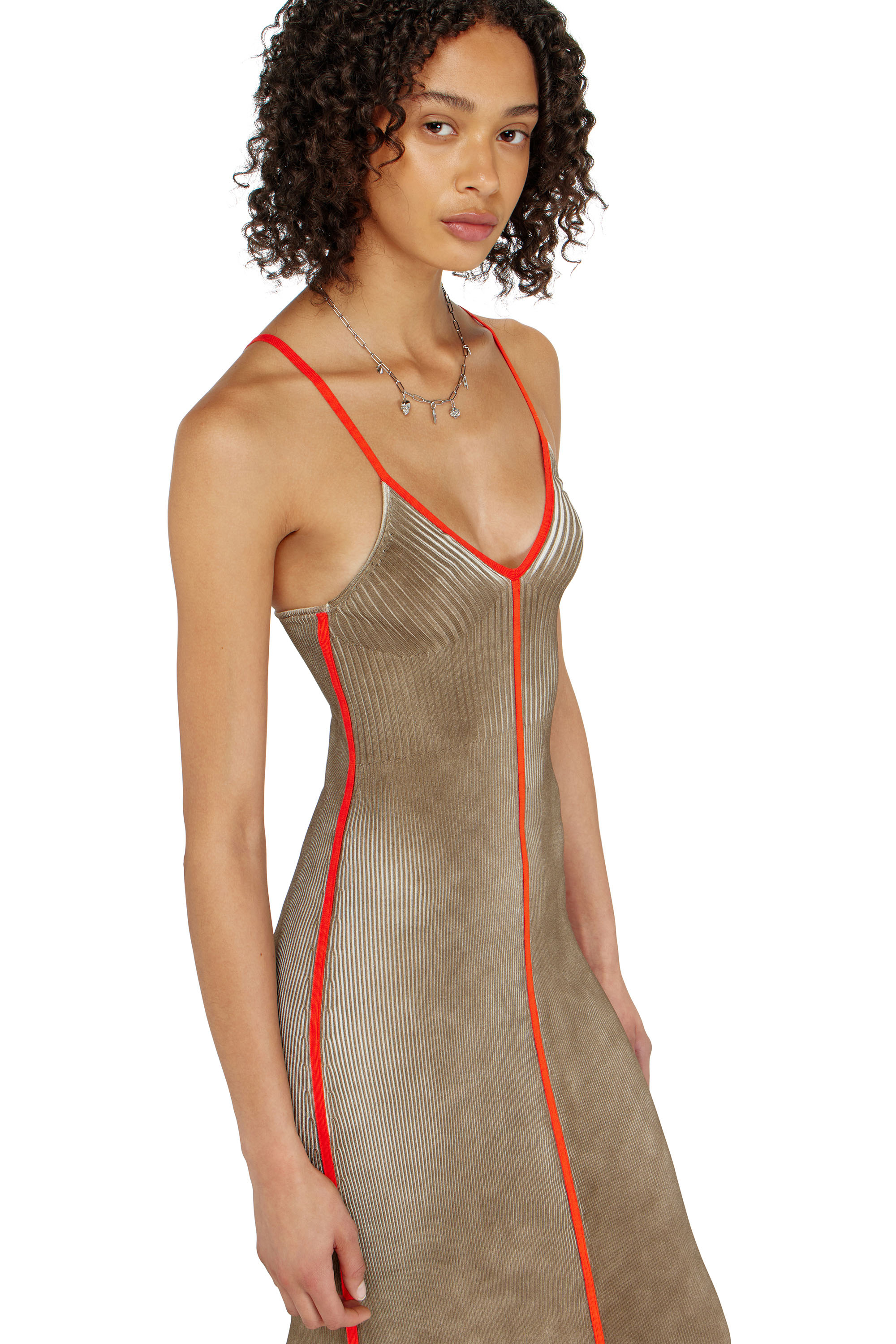 Diesel - M-SARMELA, Vestido midi de punto acanalado con bandas en contraste Mujer in Multicolor - 4