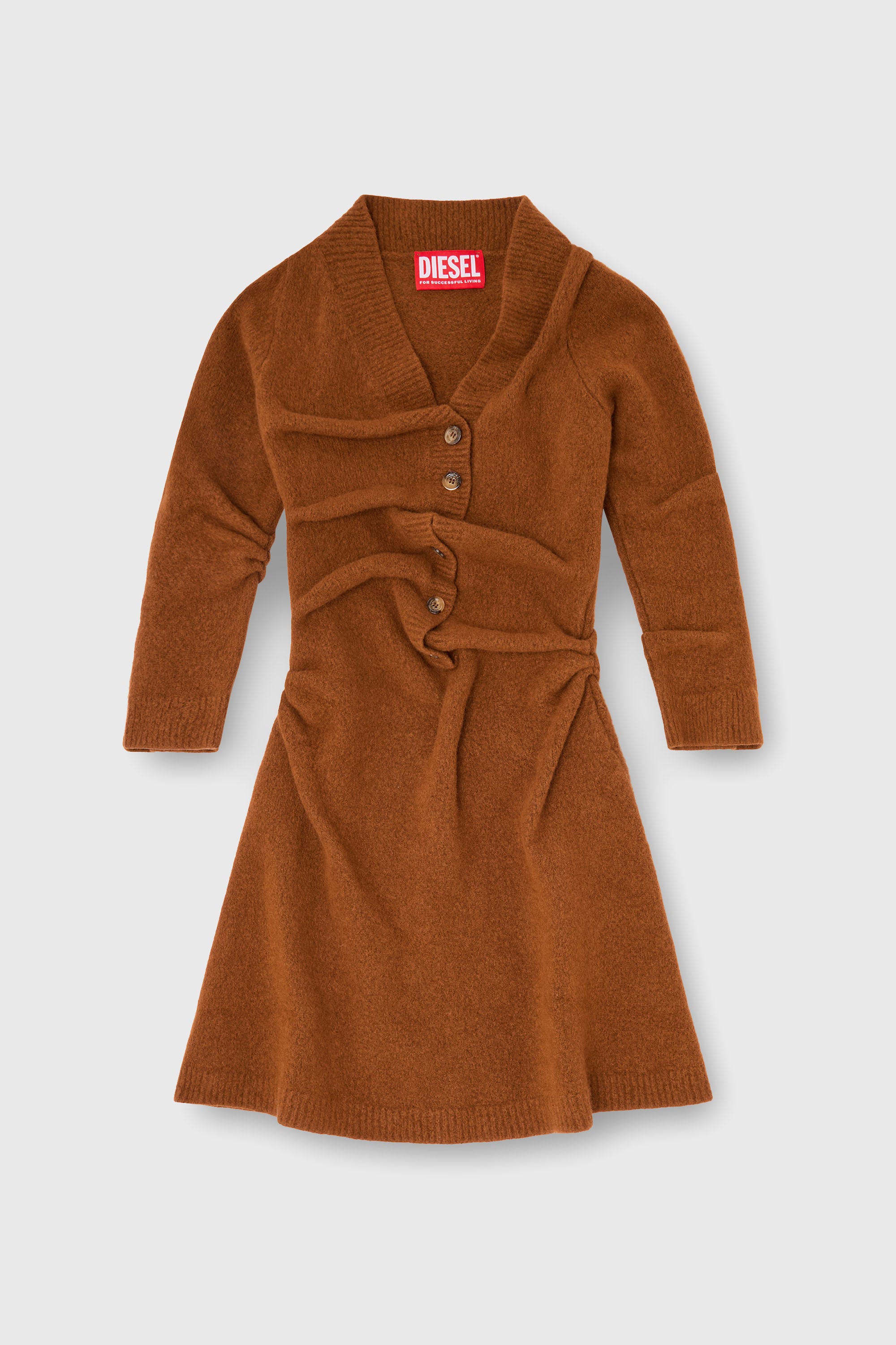 Diesel - M-ANITA, Robe cardigan courte en maille foul&eacute;e &agrave; texture froiss&eacute;e Femme in Marron - 2