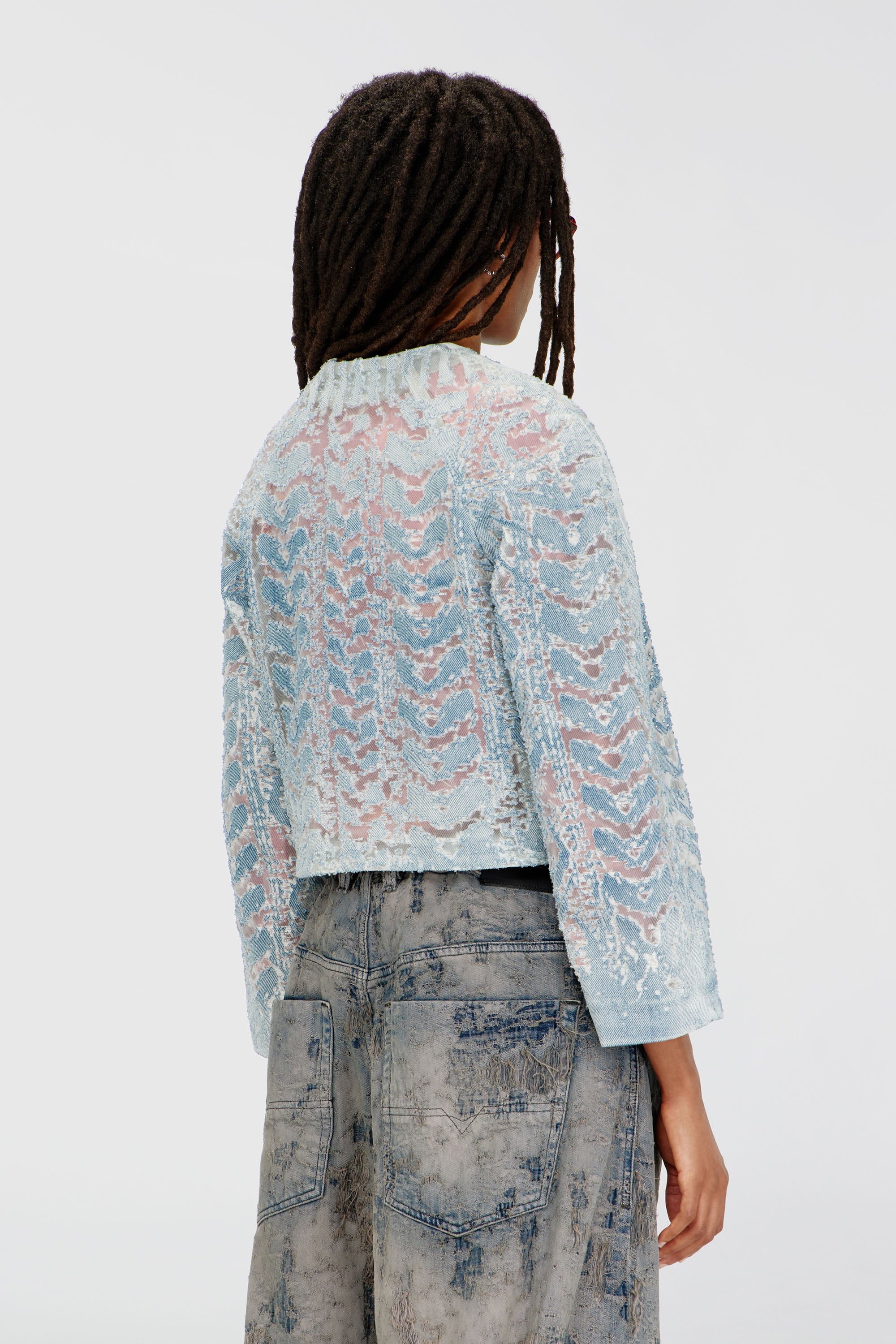 Diesel - DE-SOLIXIA-S, Woman's Jacket in microstone devor&eacute; denim in Light Blue - 5
