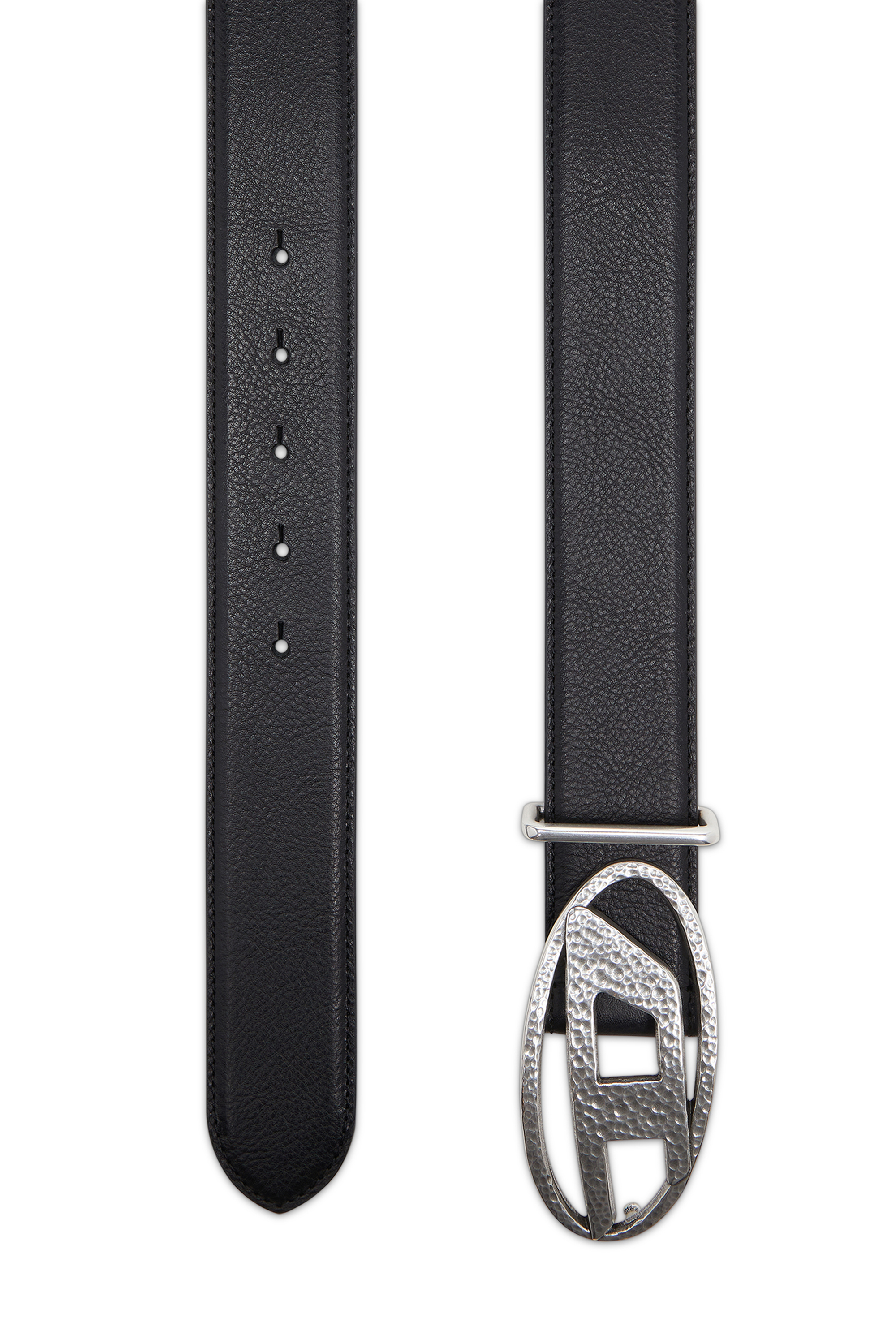 Diesel - B-1DR, Unisex's 4cm leather belt with hammered Oval D buckle in Black - 2