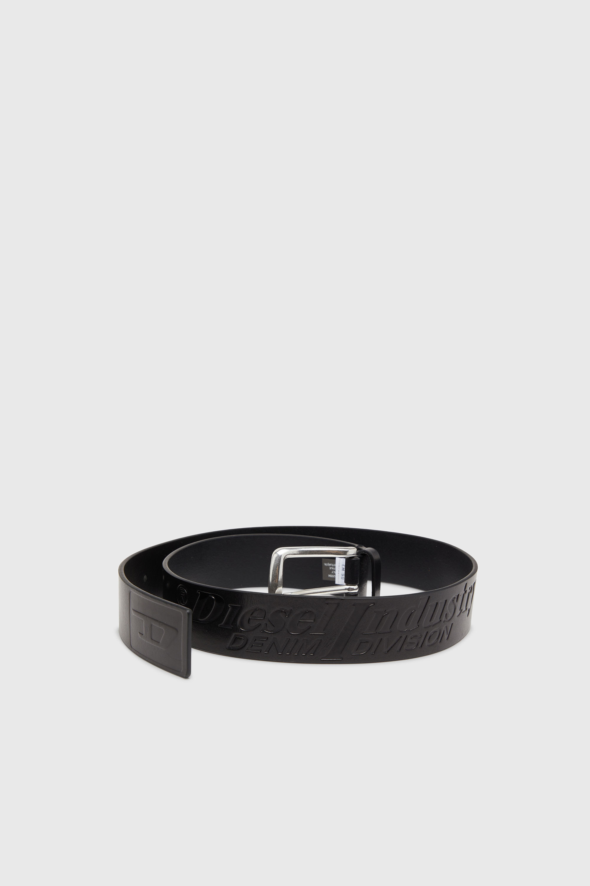 Men's 4 cm leather belt with engraved logo | Black | Diesel US
