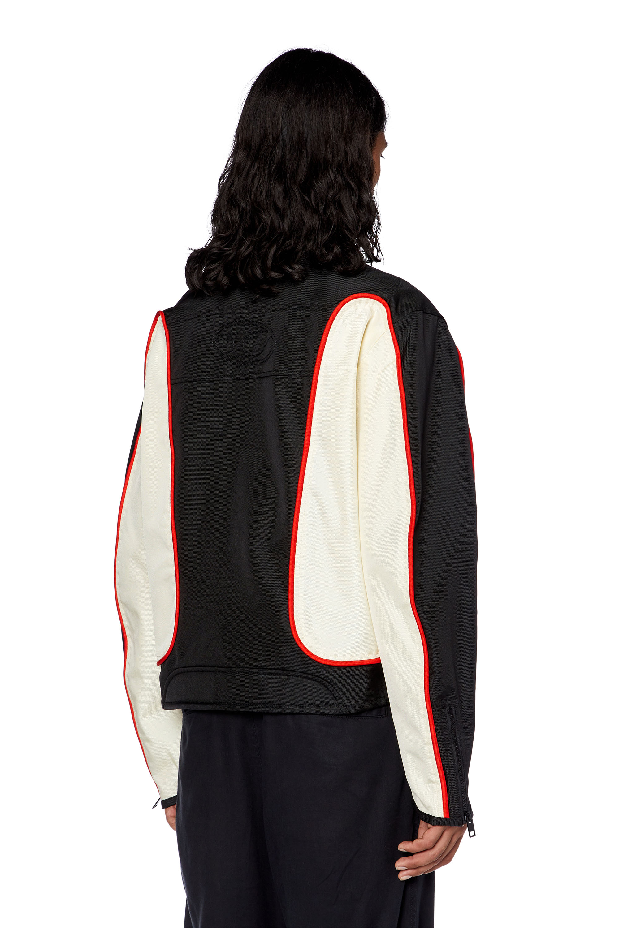 Diesel - J-BLINK, Male's Biker jacket in colour-block nylon in Black/White - 3