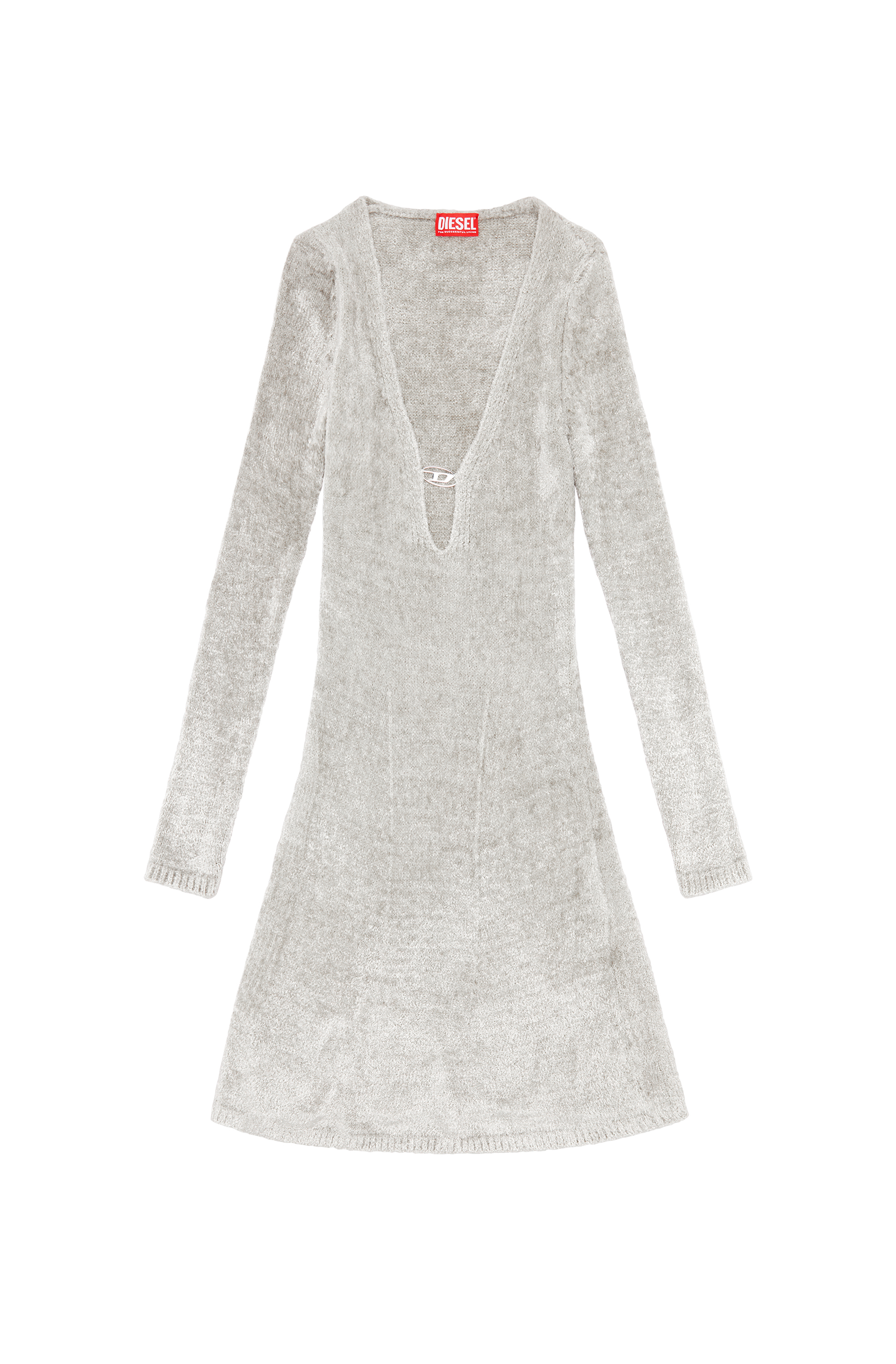 Diesel - M-COLEEN, Woman's Short chenille dress with deep neckline in Light Grey - 2