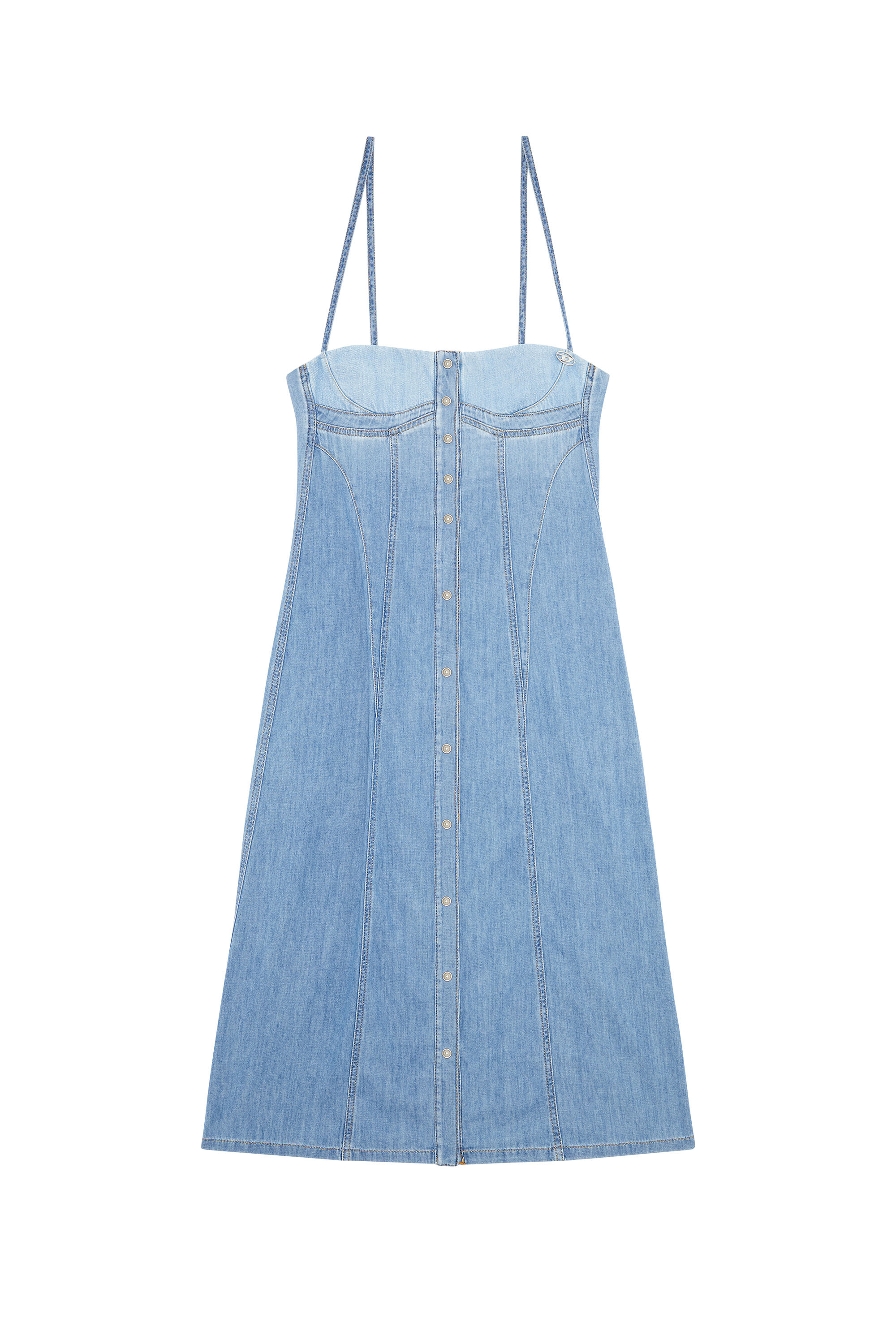 Diesel - DE-DRESSY, Woman's Strappy midi dress in fix denim in Light Blue - 2