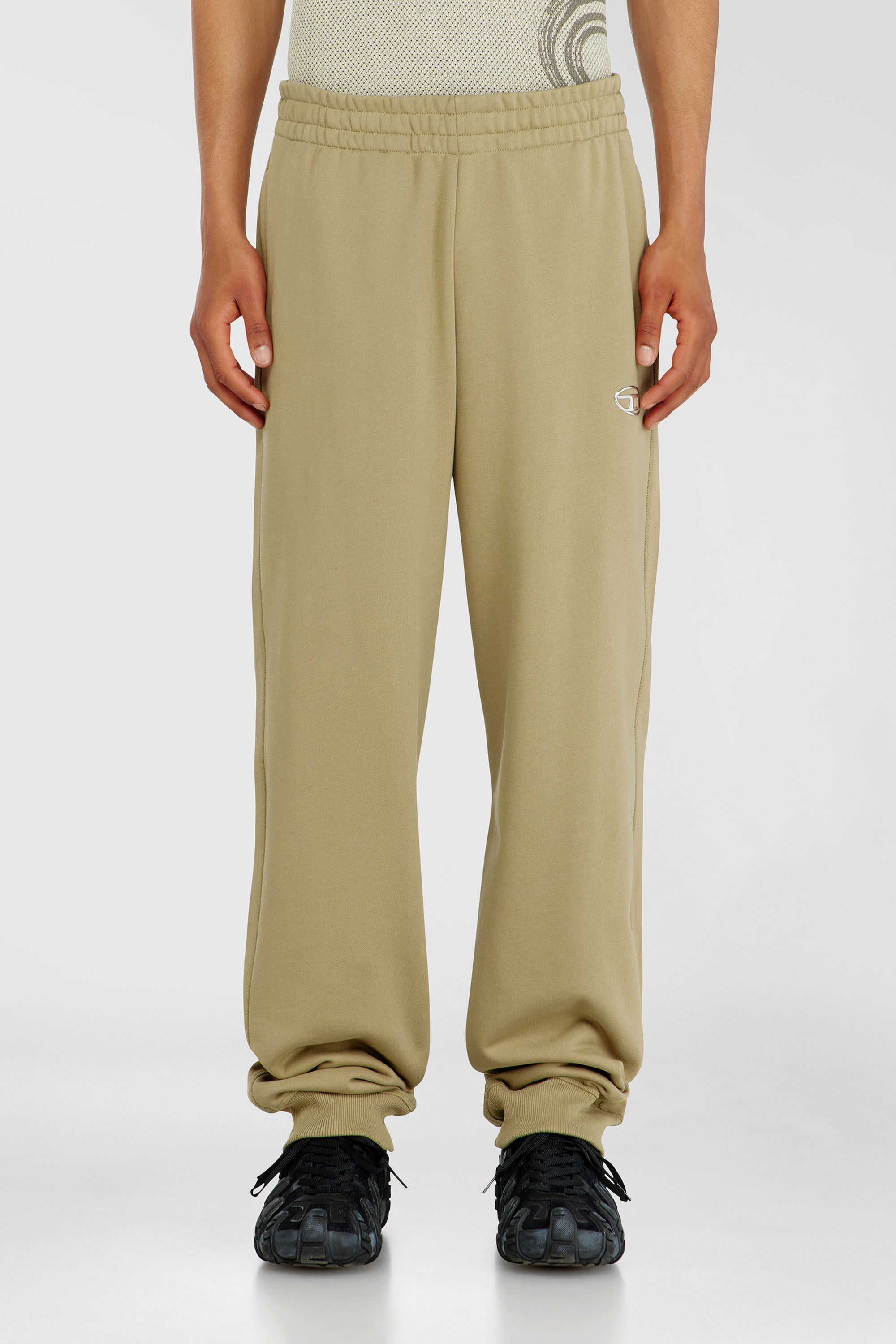 Diesel - P-MARKY-IOD, Male's Cotton pants with metallic Oval D in Beige - 1