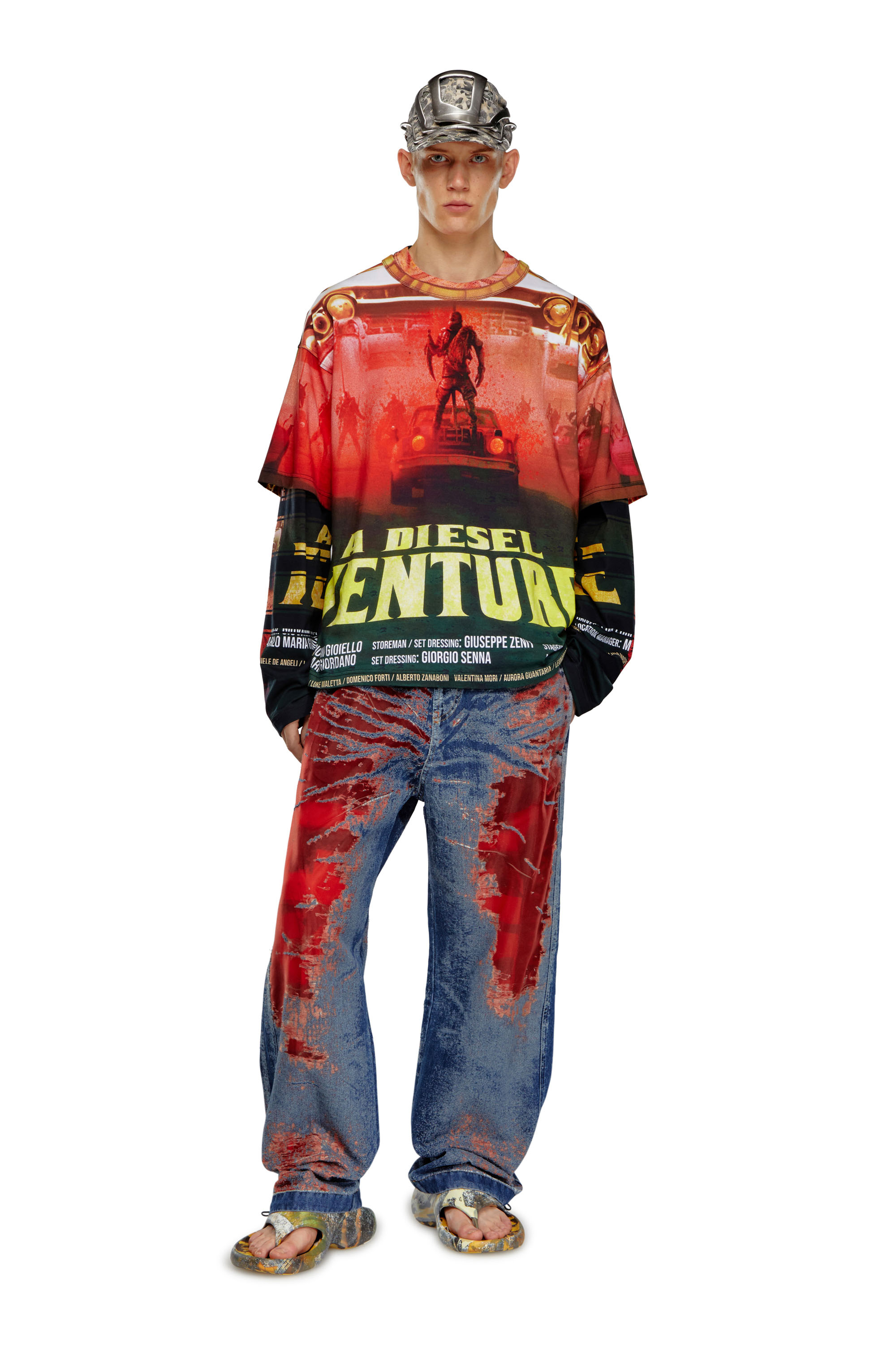 Diesel - Relaxed Jeans D-Martial 068MI Hombre, Azul/Rojo - 1