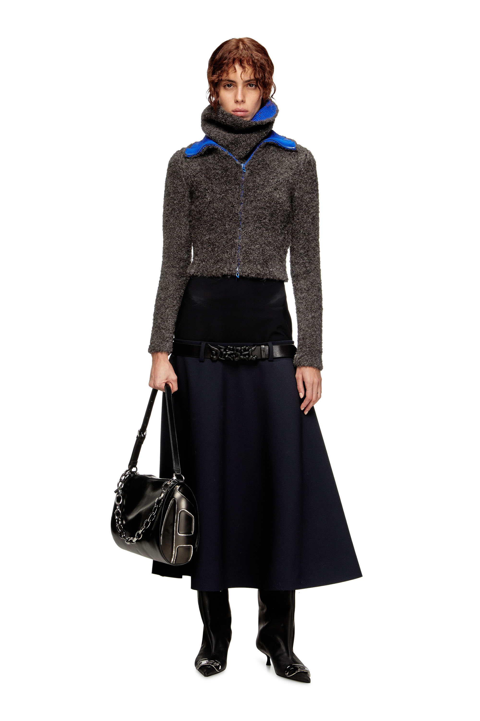 Diesel - M-ELEONERE, Woman's Zip cardigan with contrast interior in Dark grey - 2